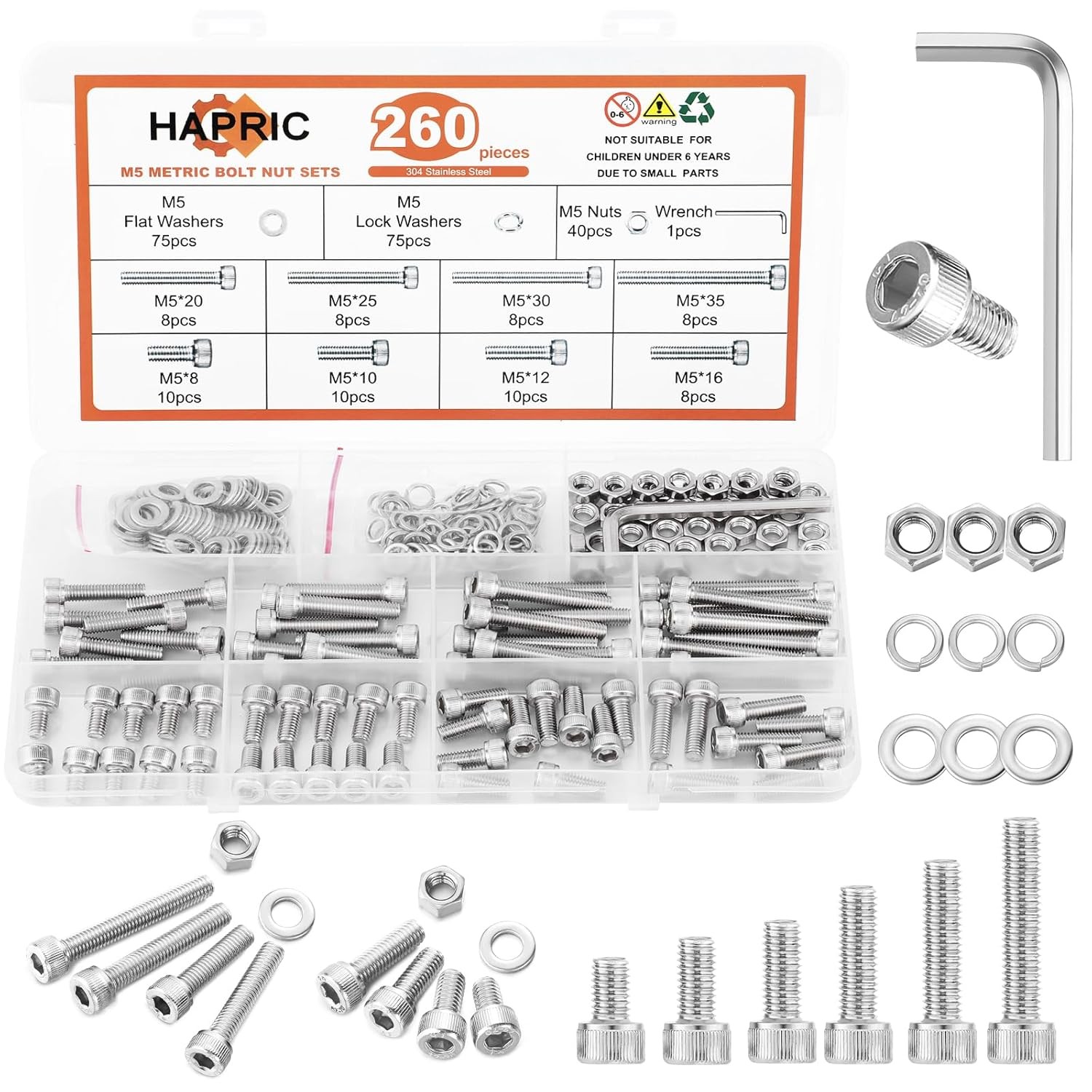 M2 M2.5 M3 M4 M5 M6 Hex Socket Head Screws Nuts Bolts & Washers Assortment Kit