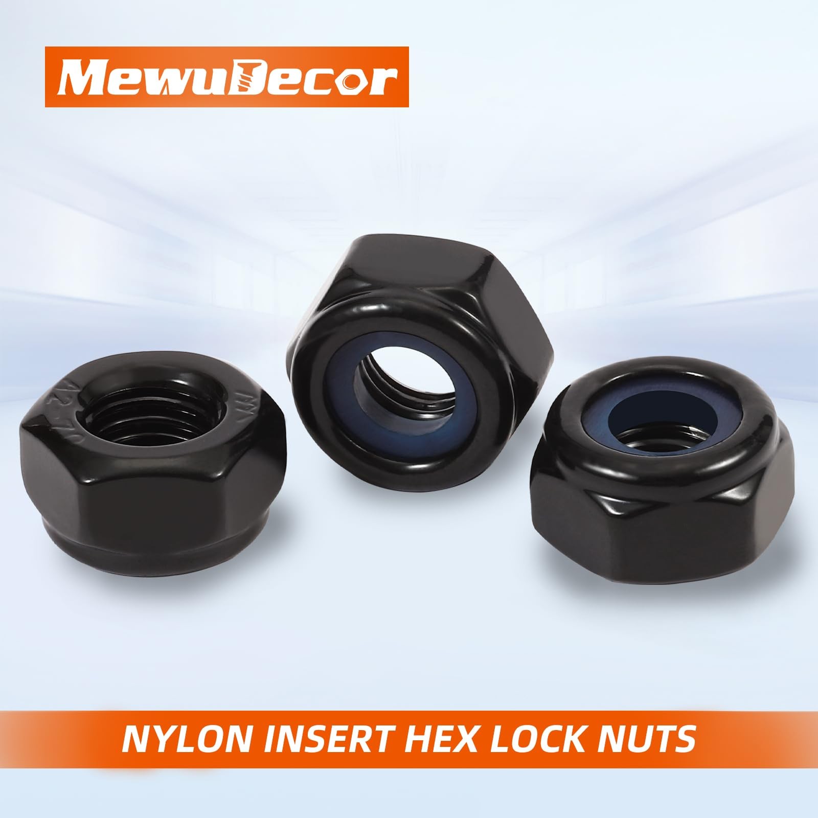 MewuDecor 1/4-20 Nylon Insert Hex Lock Nuts Locknuts, 304 1/4-20, Black