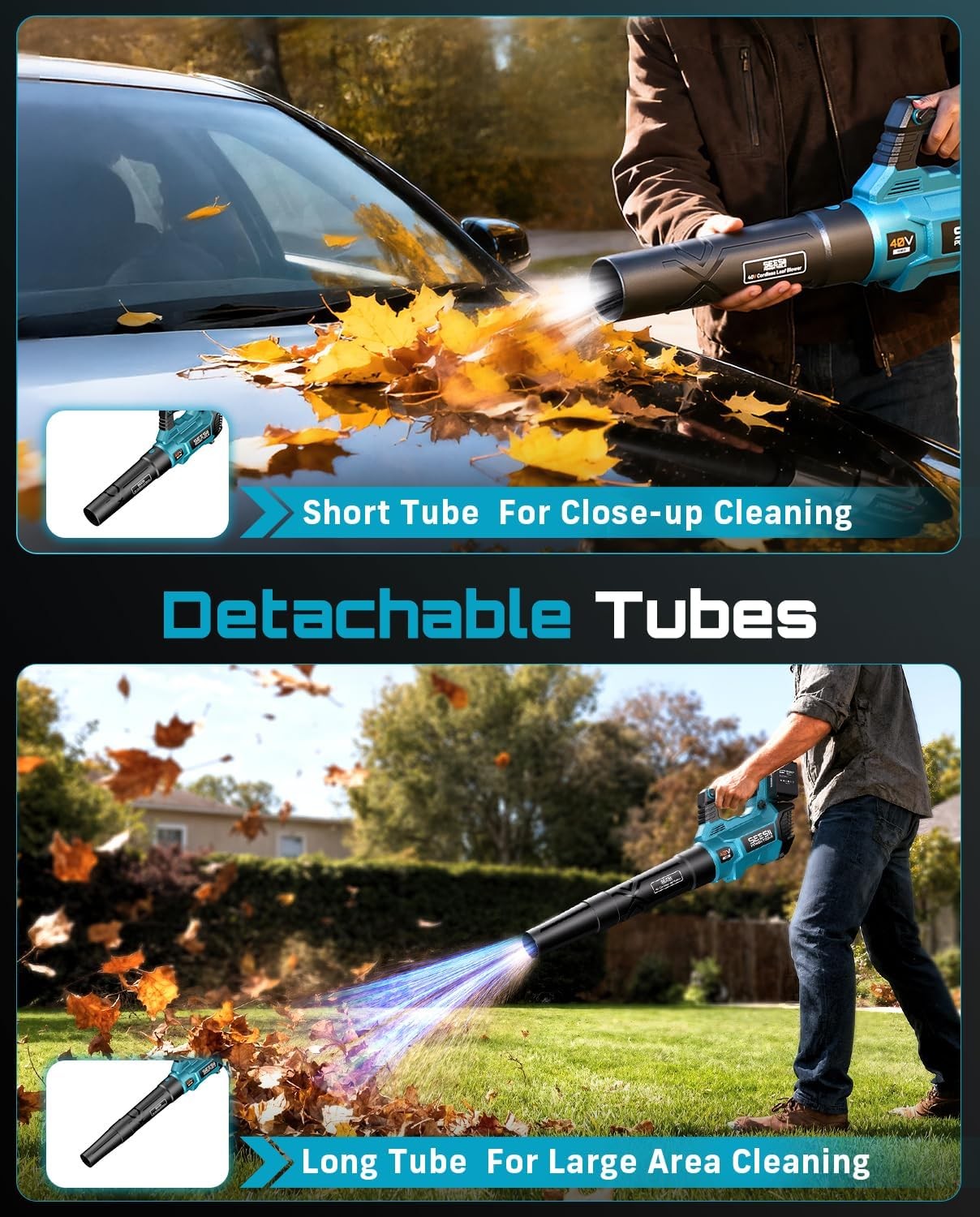 SEESII 650CFM Leaf Blower with 2 x 5.2Ah Batteries, 40V Brushless Motor | 3 Spee