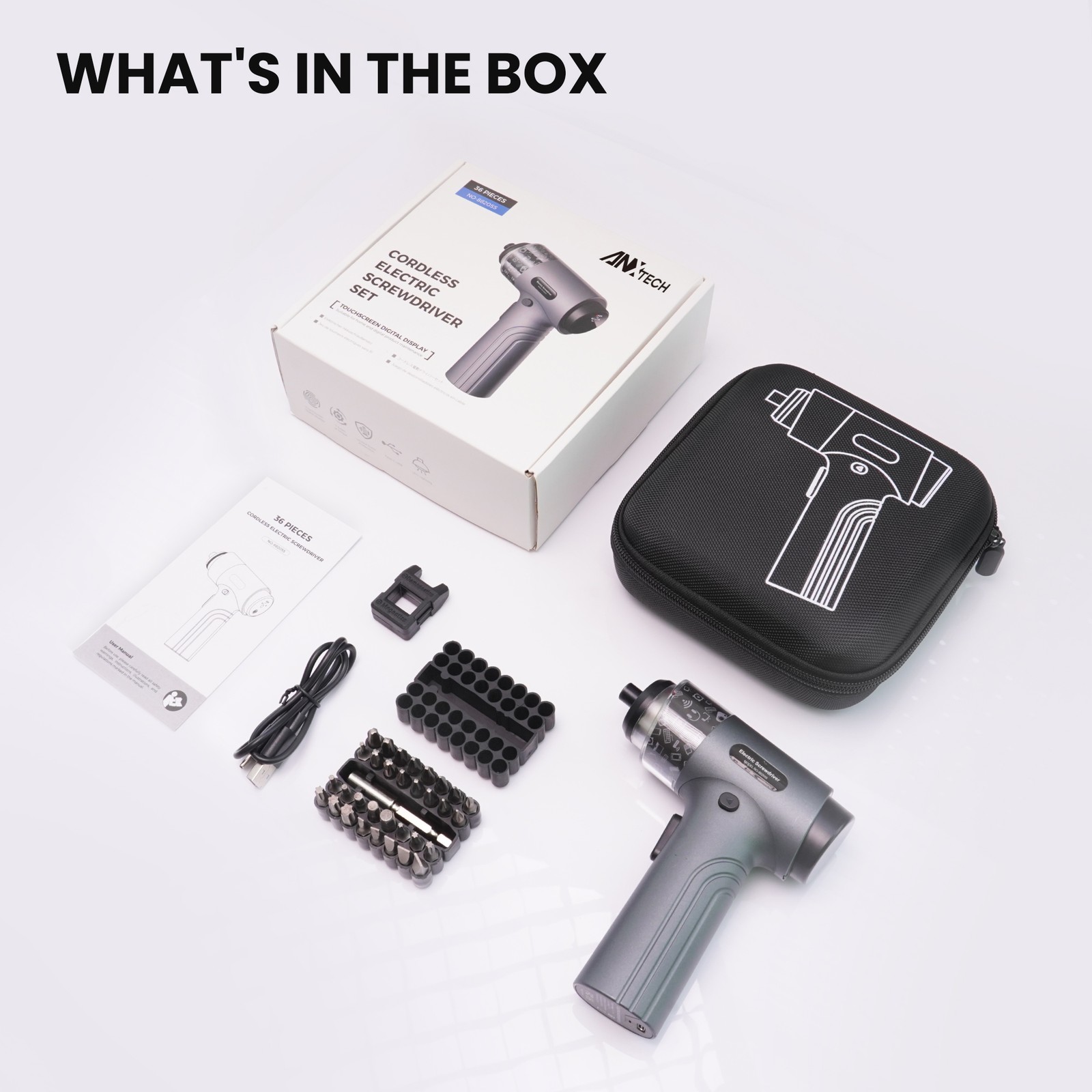 ANXTECH 3.7V Cordless Electric Screwdriver Set Screw Gun Tool with LED Light