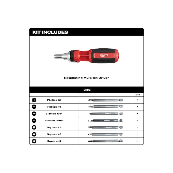 Milwaukee Tool 48-22-2322 9-In-1 Square Drive Ratcheting Multi-Bit Driver