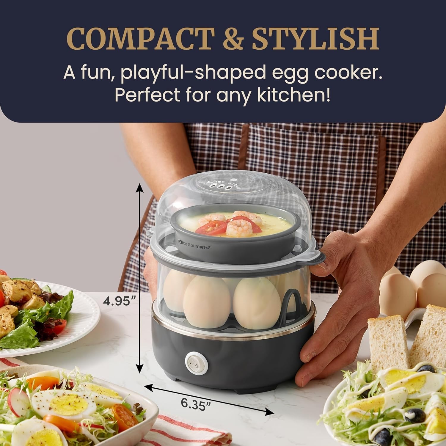 Compact Easy Egg Cooker for 14 Eggs Black with Removable Dishwasher Safe Parts