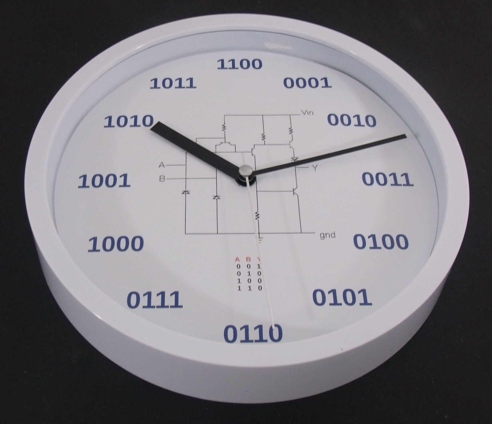 Geek Clock Analog Clock with binary numbers, NAND circuit, truth table