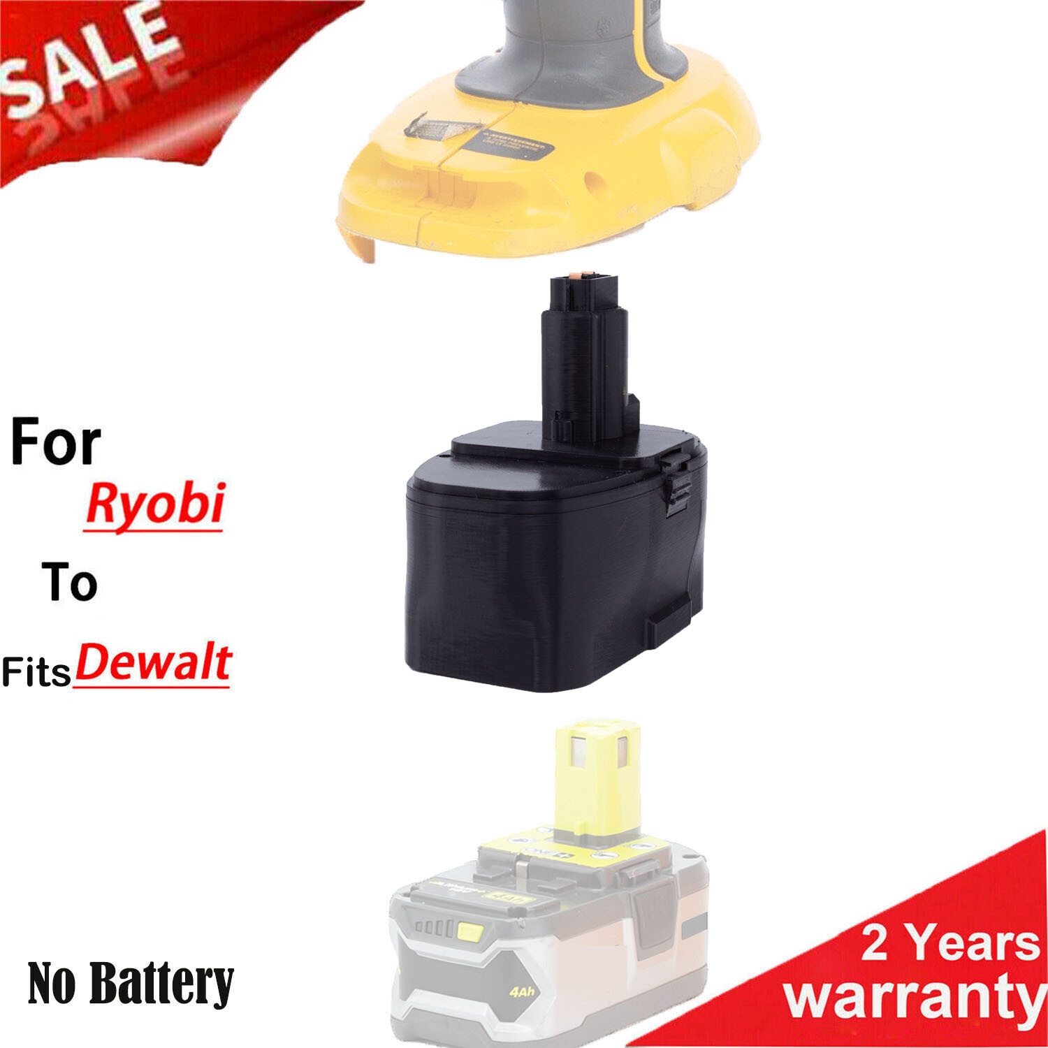 Adapter Fits For Ryobi 18V Li-Ion Battery To For Dewalt 18V Ni-Cd Power Tools