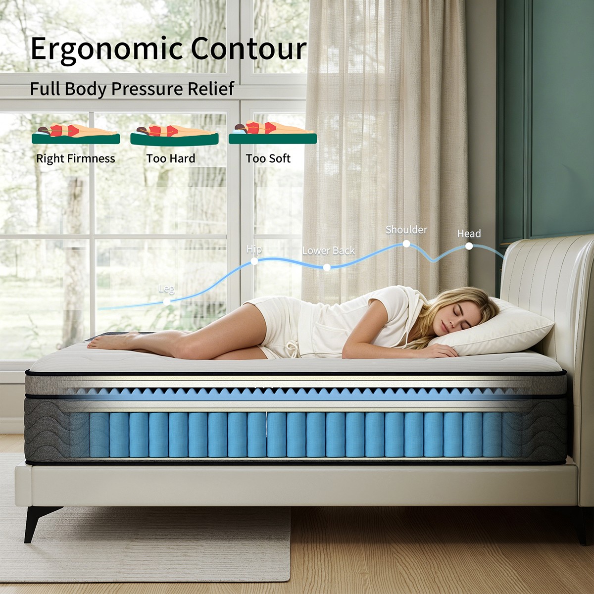 12″ Dual Firm Soft Hybrid Mattress Memory Foam Spring Full Queen King in a Box