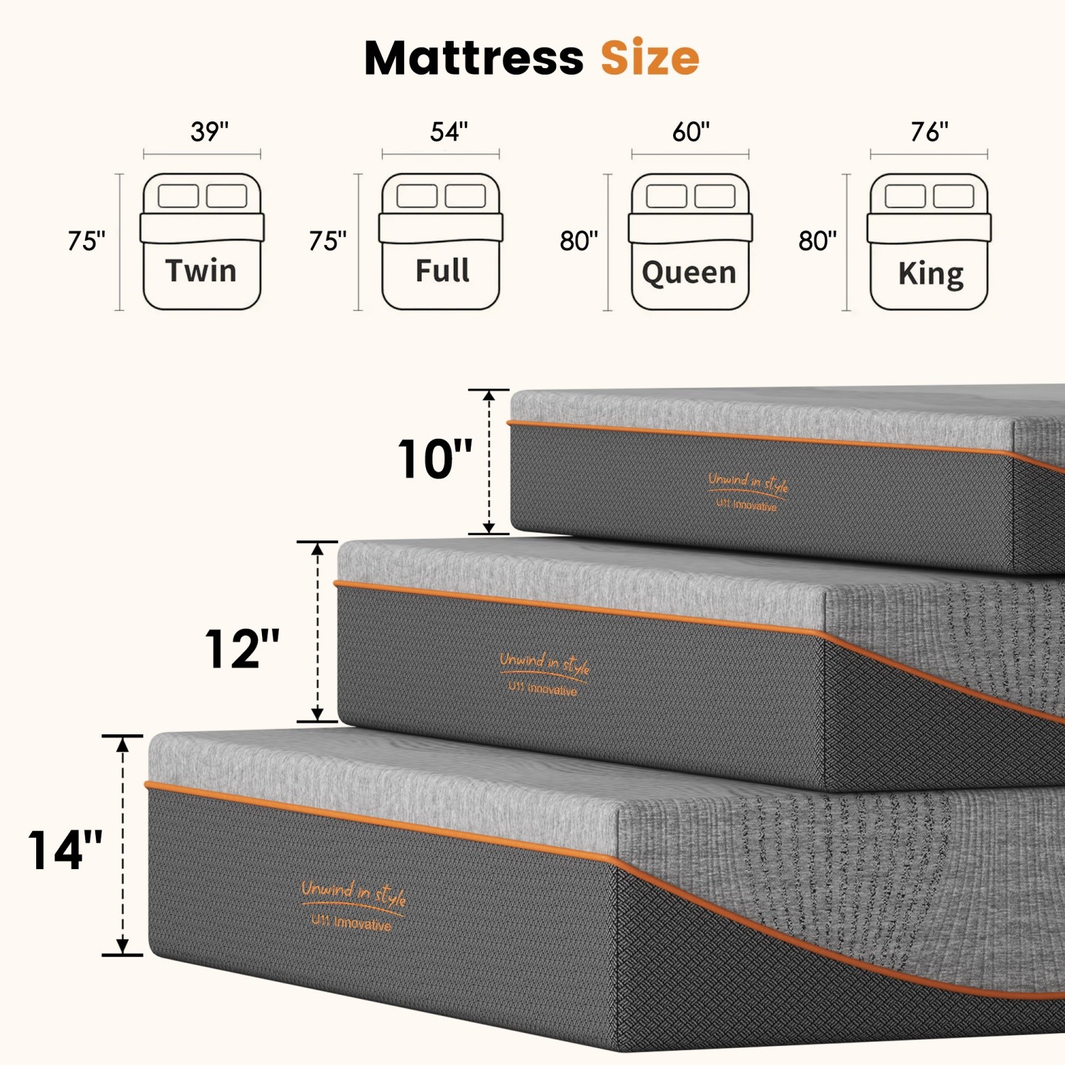 14″ Full/Queen/King Size Memory Foam Mattress Medium Soft CertiPUR-US Certified