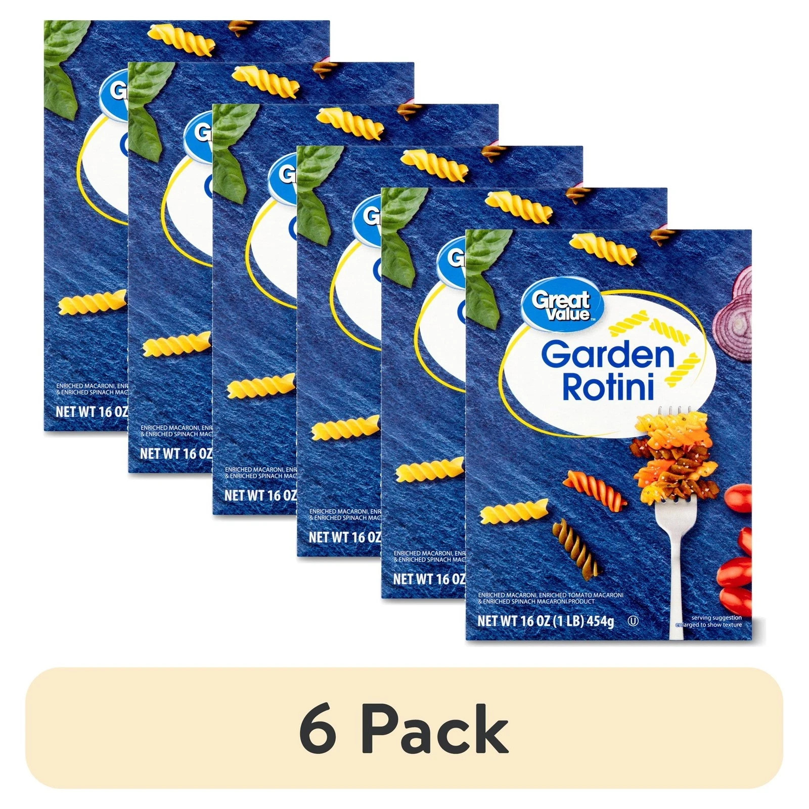 (6 pack) Great Value Garden Rotini Pasta, 16 oz
