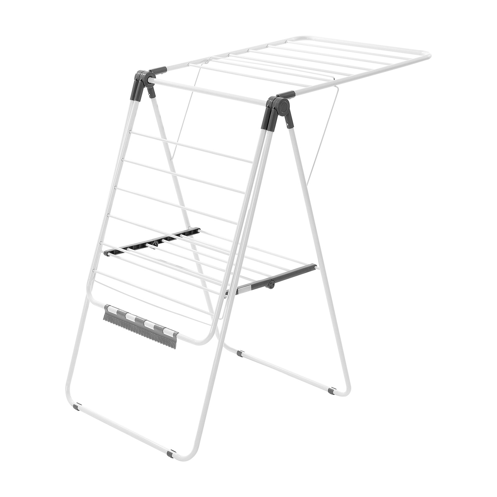 2-Tier Foldable Clothes Drying Rack with Sock Clips & 21 Drying Rods White