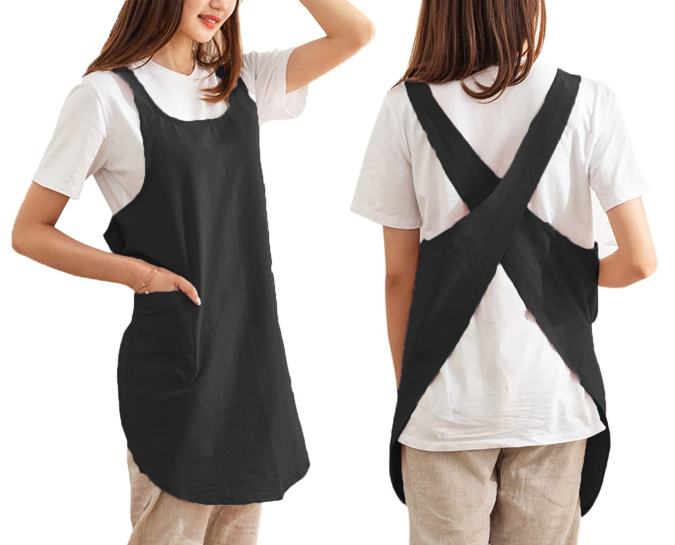 Cotton Cross Back Apron 37in Wide 32.2in Long with Pockets – Perfect
