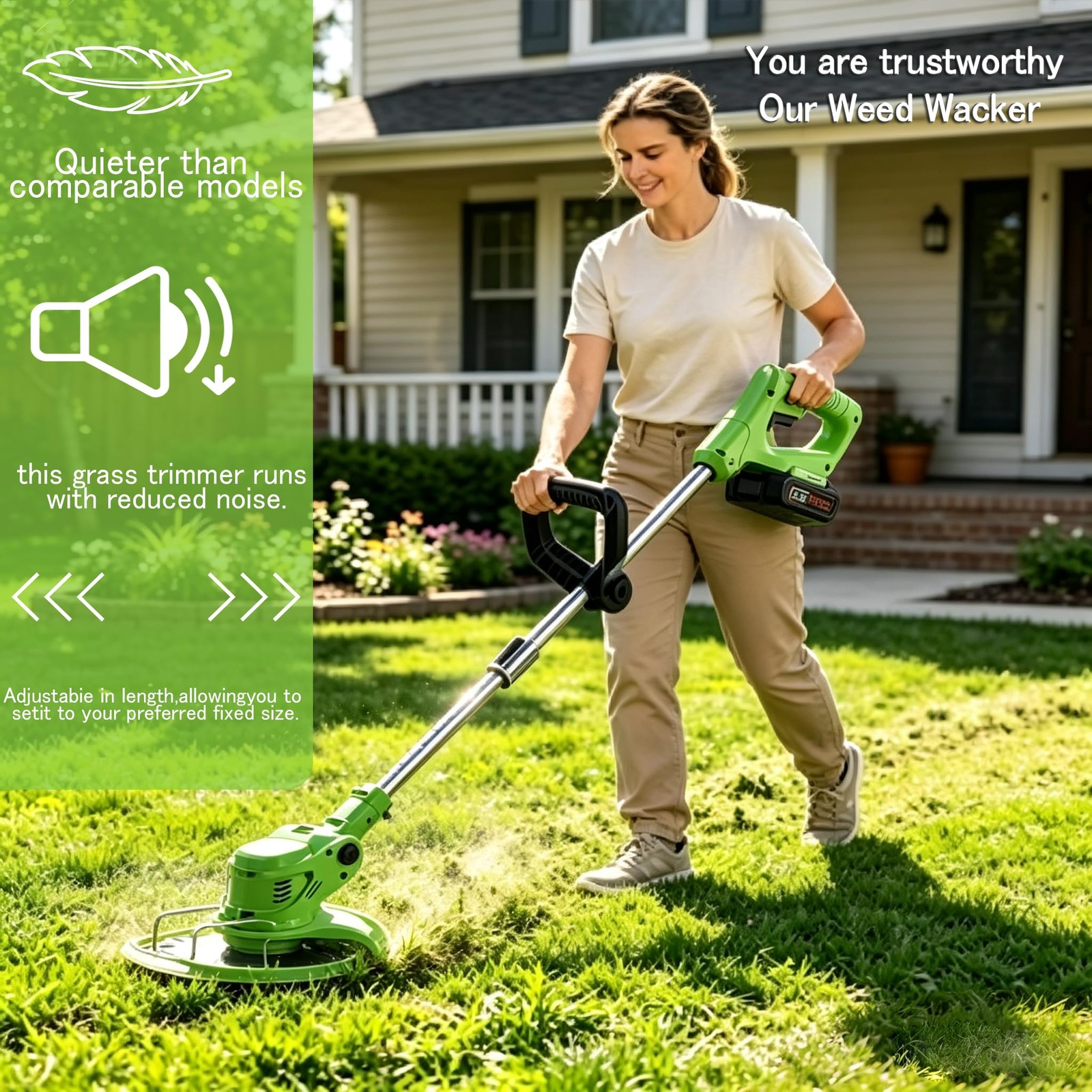 Weed Wacker, Electric Wacker Double-Switch 35.4-47.2 inches, Green
