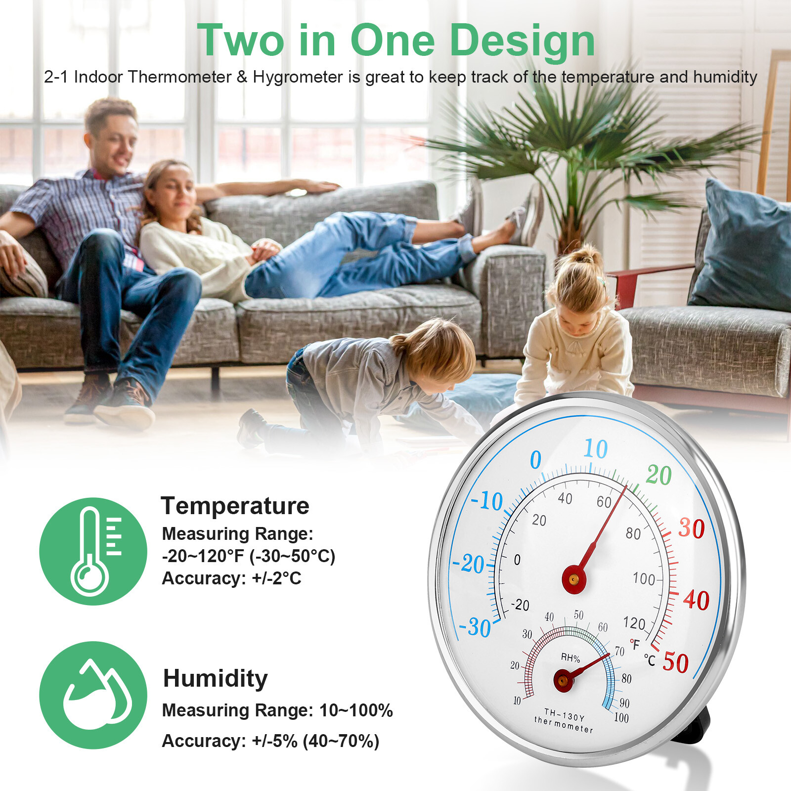 2pcs Analog Thermometer Hygrometer Humidity Meter Gauge Temperature Room Indoor