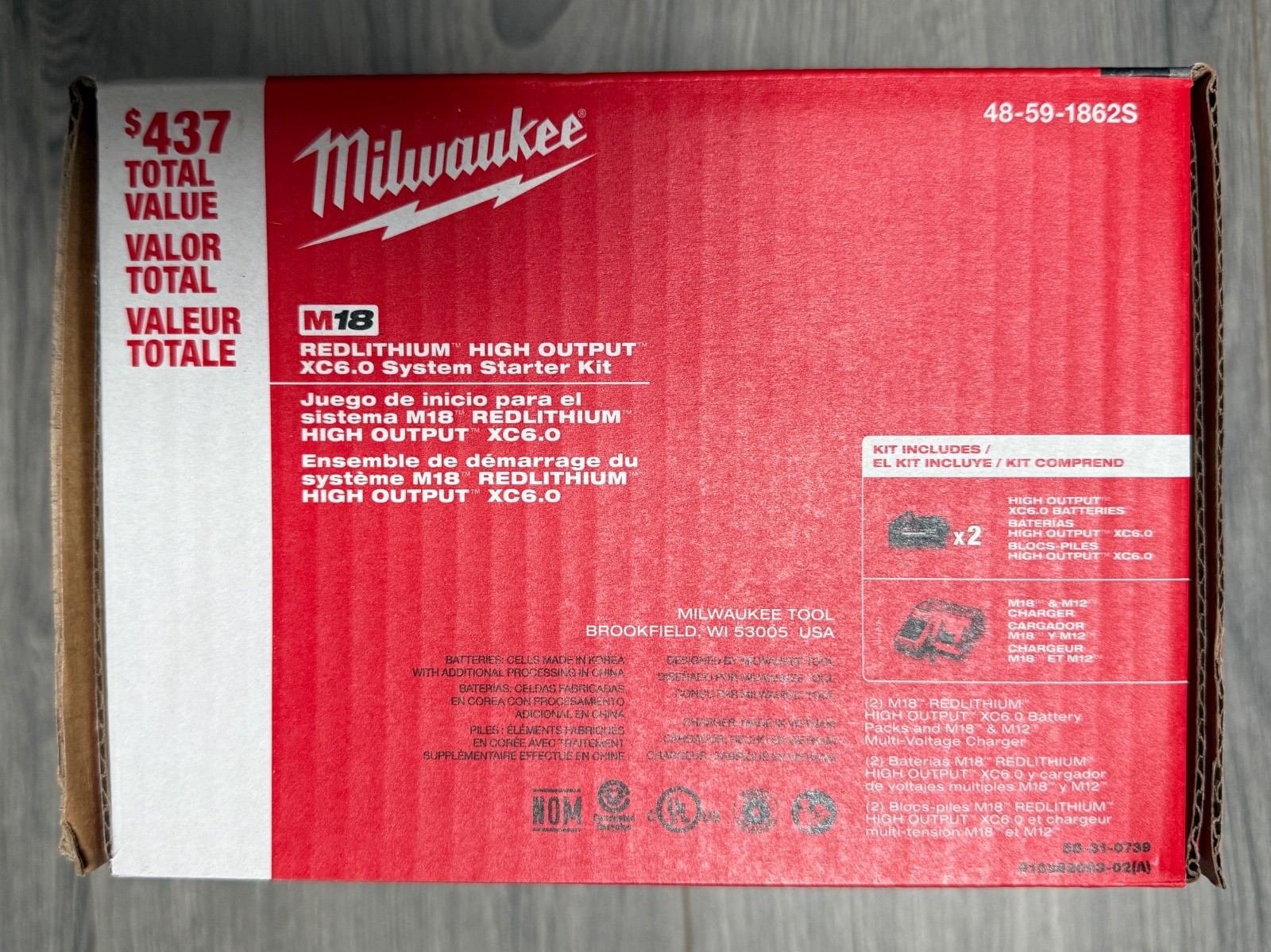 Milwaukee M18 48-59-1862S XC6.0 Ah 2X HIGH OUTPUT Batteries Charger Starter Kit