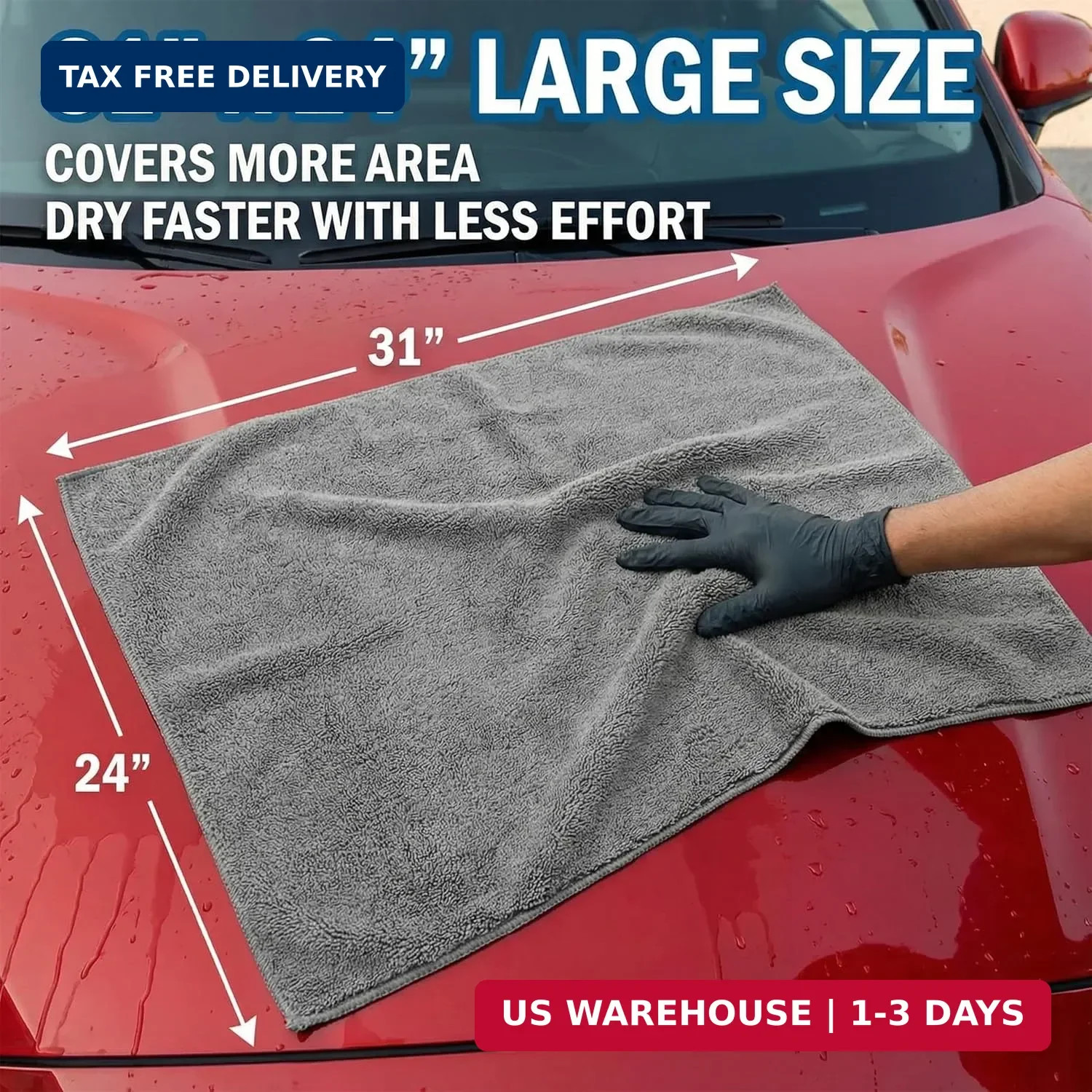 2 Pack Professional Large Microfiber Car Drying Towels (31″ x 24″), Scratch Free