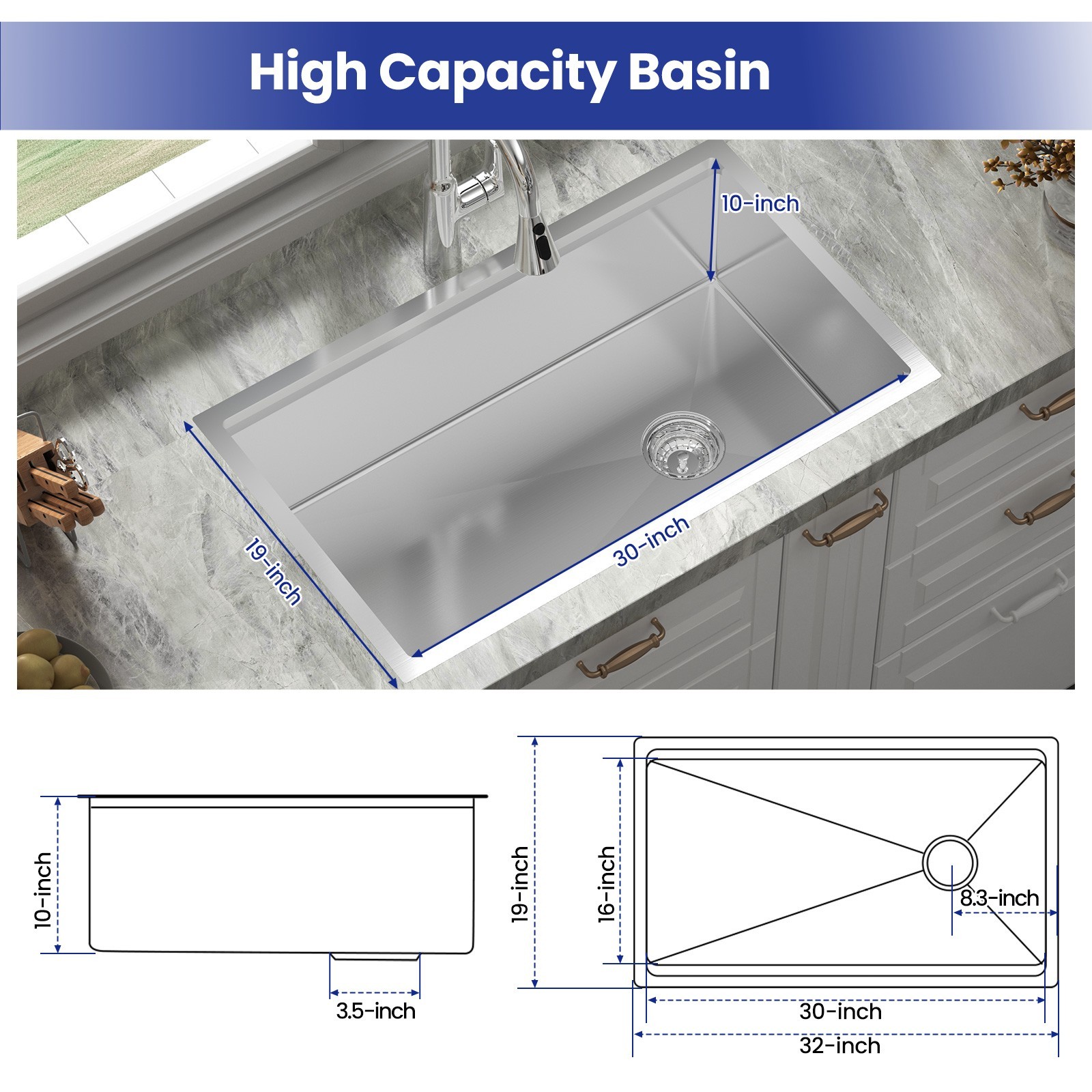 JOMOO 32″ Drop-In Kitchen Sink Workstation 18-Gauge Brushed Stainless Steel Bowl