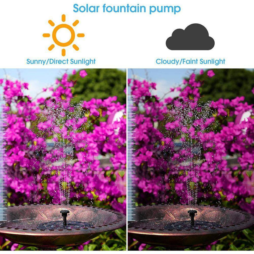 Outdoor Solar Fountain Pump Built-In 1500Mah Battery Solar Spitter Bird Bath Fou