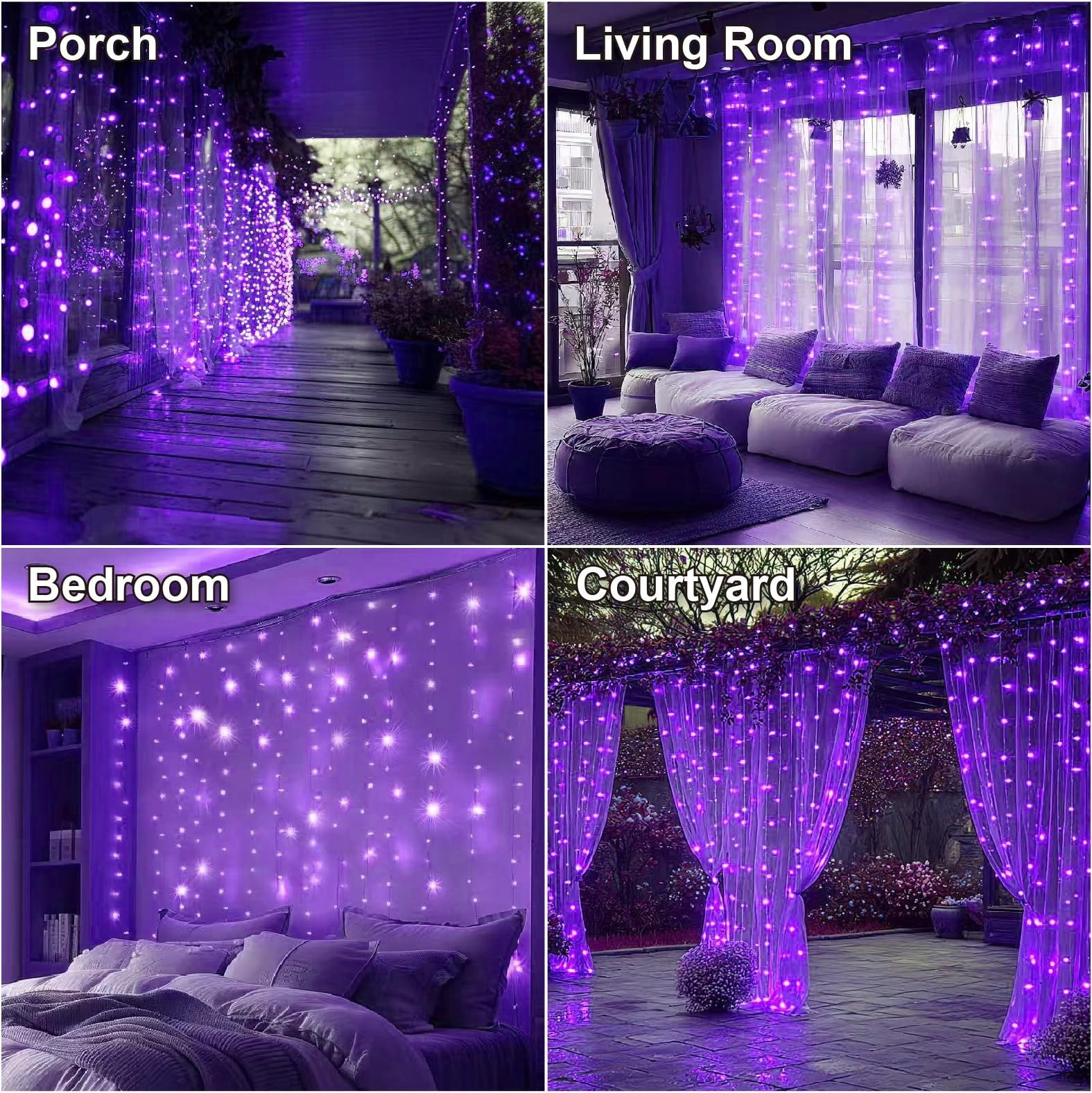 300LED Fairy Curtain Lights, 9.8×9.8Ft USB Plug-in 8 Modes Christmas String H…