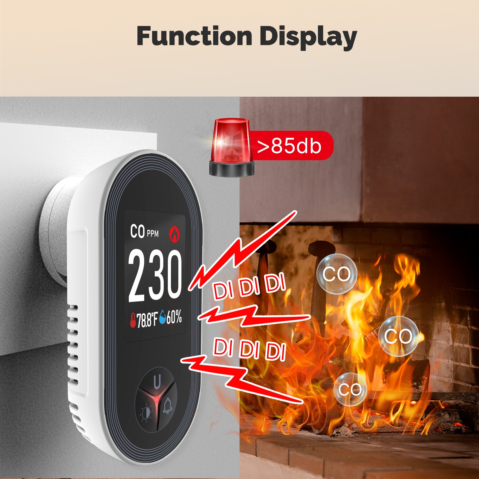 MOES Plug in Carbon Monoxide Detectors 3 in 1 CO/Temp/Humi Sensor Monitor Alarm