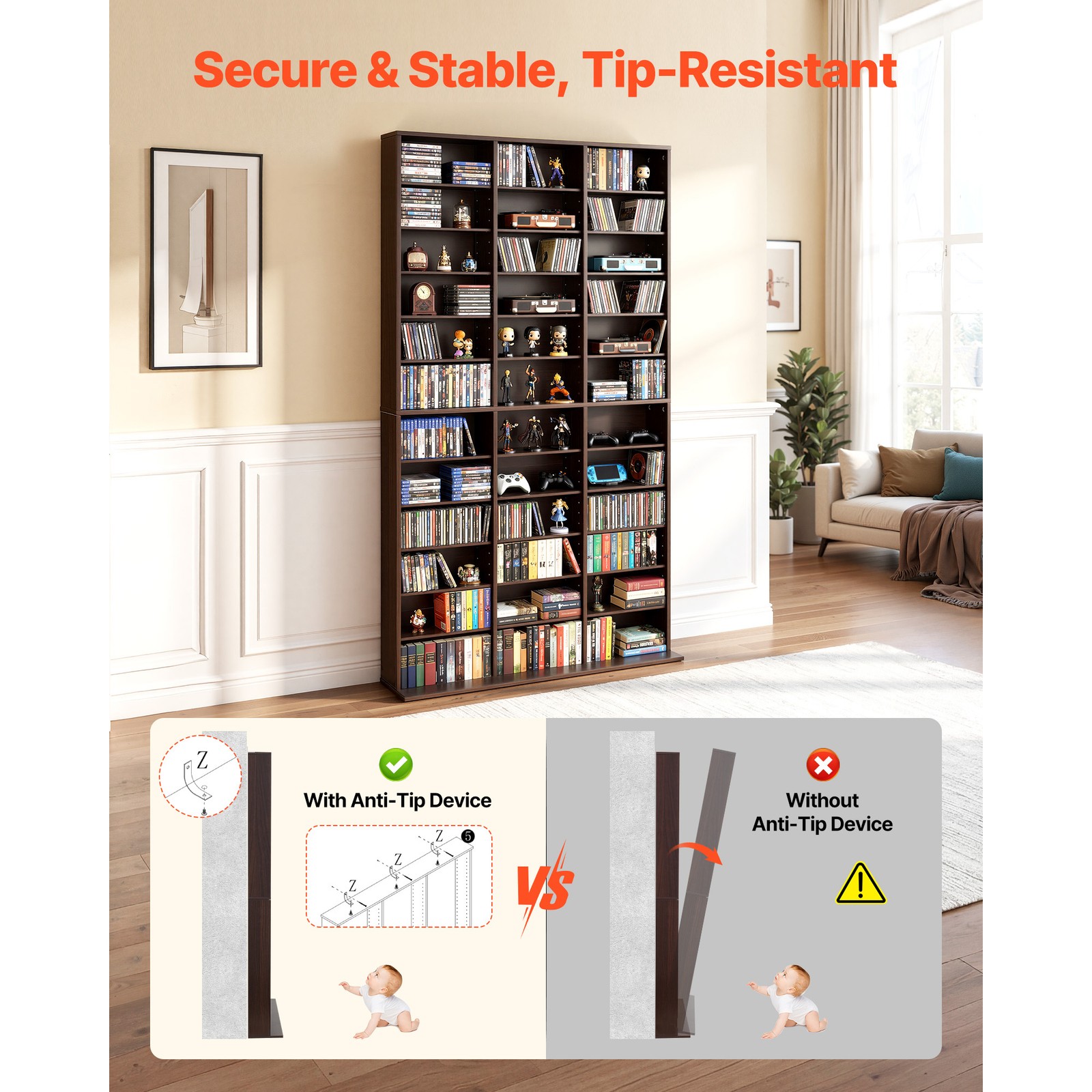 Uimoso 12-Tier Media Storage Cabinet with 36 DVD Organizer Compartments