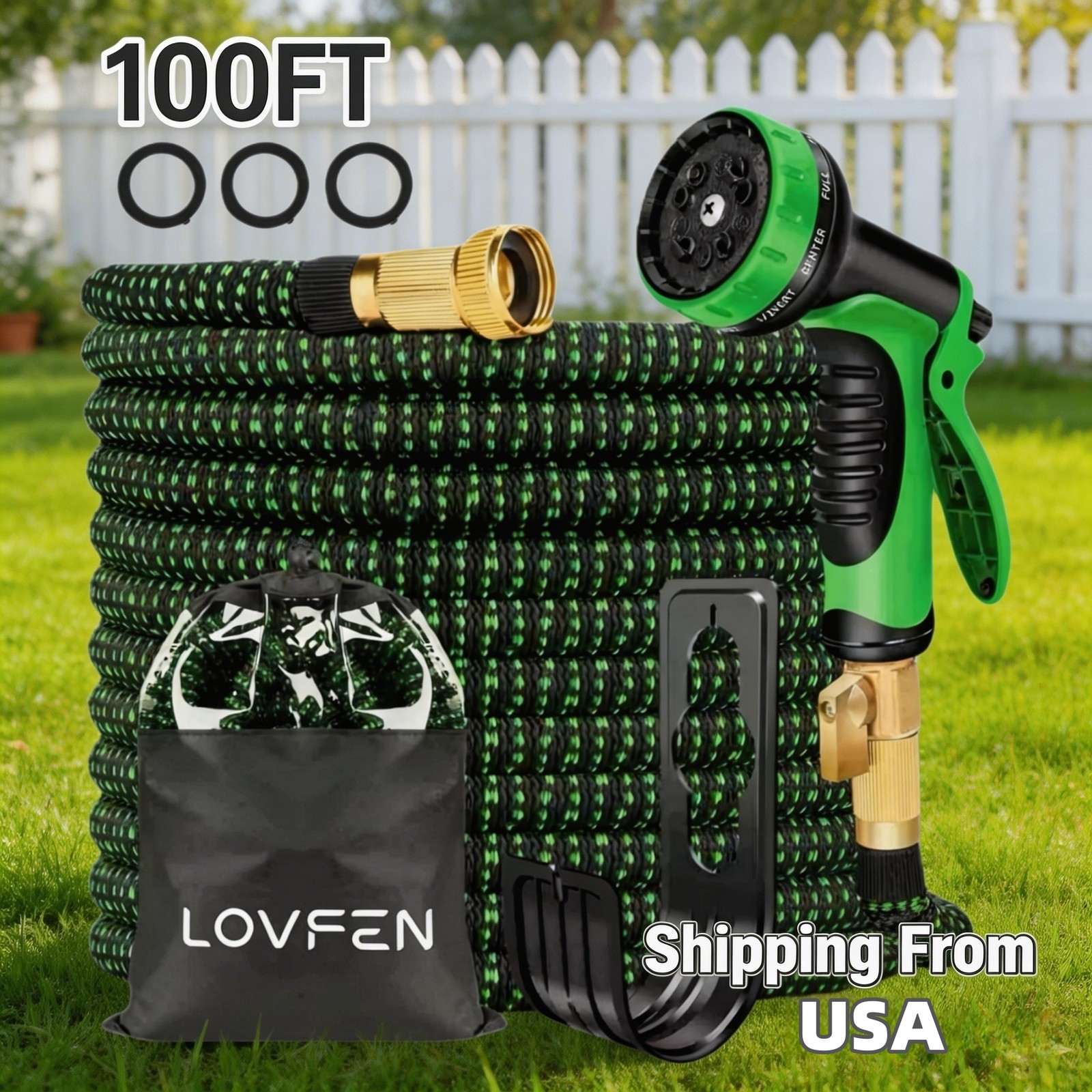 100FT Expandable Garden Water Hose Pipe w/ 10 Spray Nozzle Flexible 3X Expand