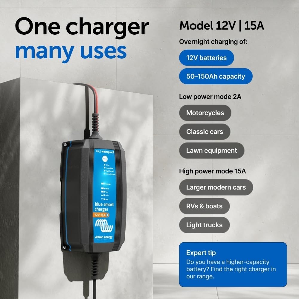 Victron Energy, BPC121531104R, Blue Smart IP65 Charger 12/15(1) 120V NEMA 1-15P