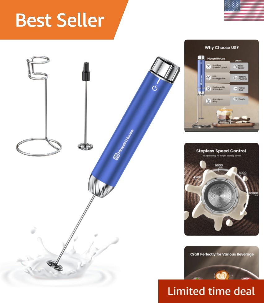 Rechargeable Milk Frother with Stepless Speed Control, Handheld Electric Foam…