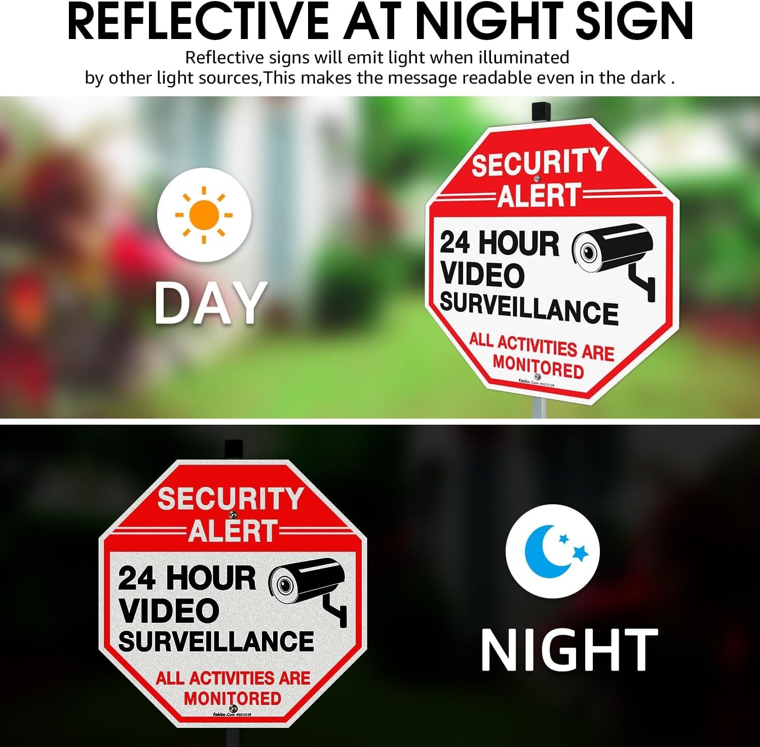 Security Sign Video Surveillance Sign with 36″ Stake for Outside, 2-Pack 12″x…