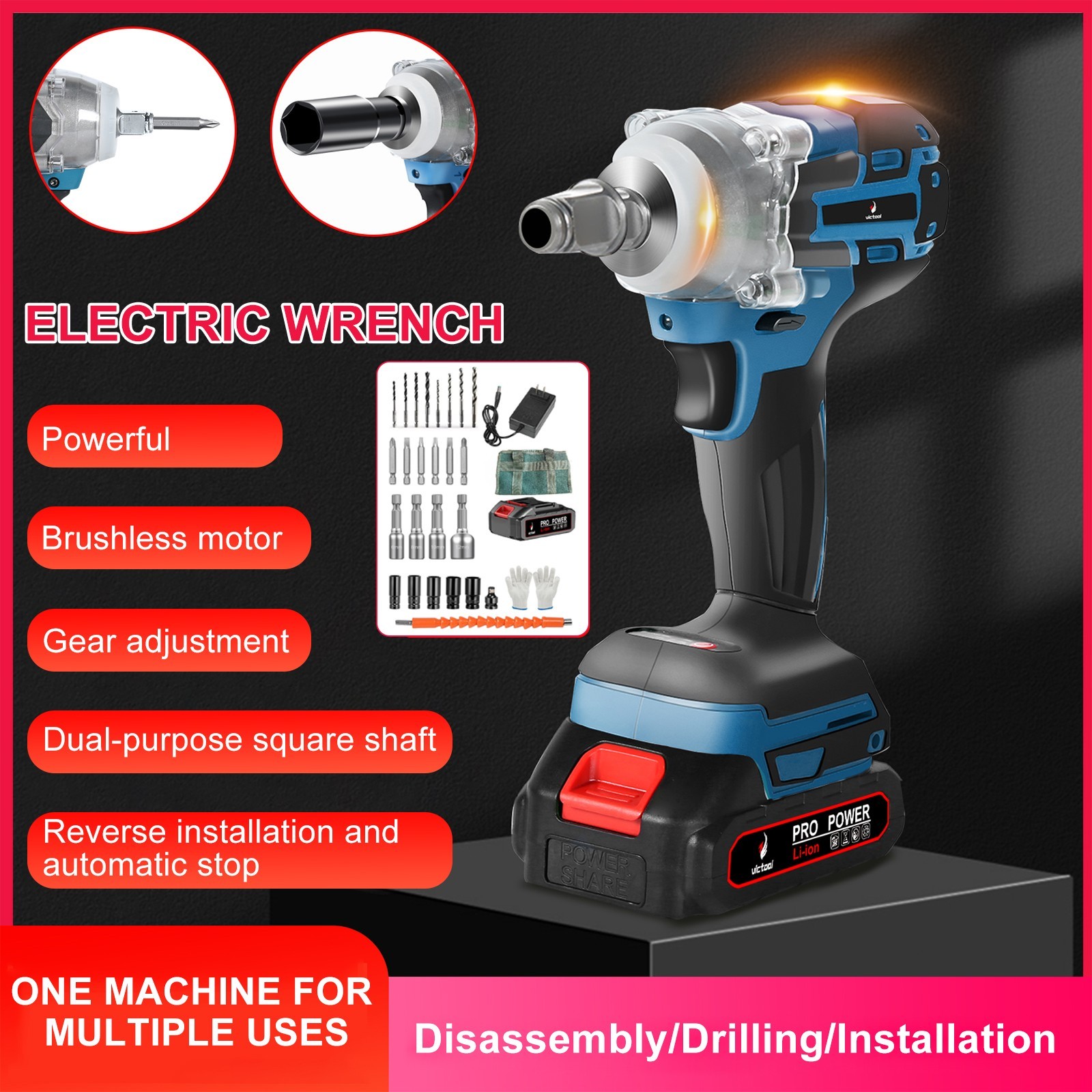 21V Brushless Impact Wrench Cordless Electric Screwdriver Rechargeable Drill Dr
