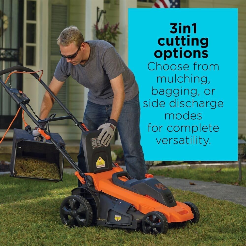 20-Inch Corded Electric Lawn Mower, Ultra Light Push Mower, 13-Amp High Output M