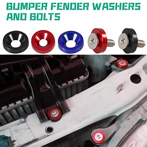 Bumper Fender Washers M6x20mm with Bolts, Engine Bay Dress Up 30 Pcs 30 Black