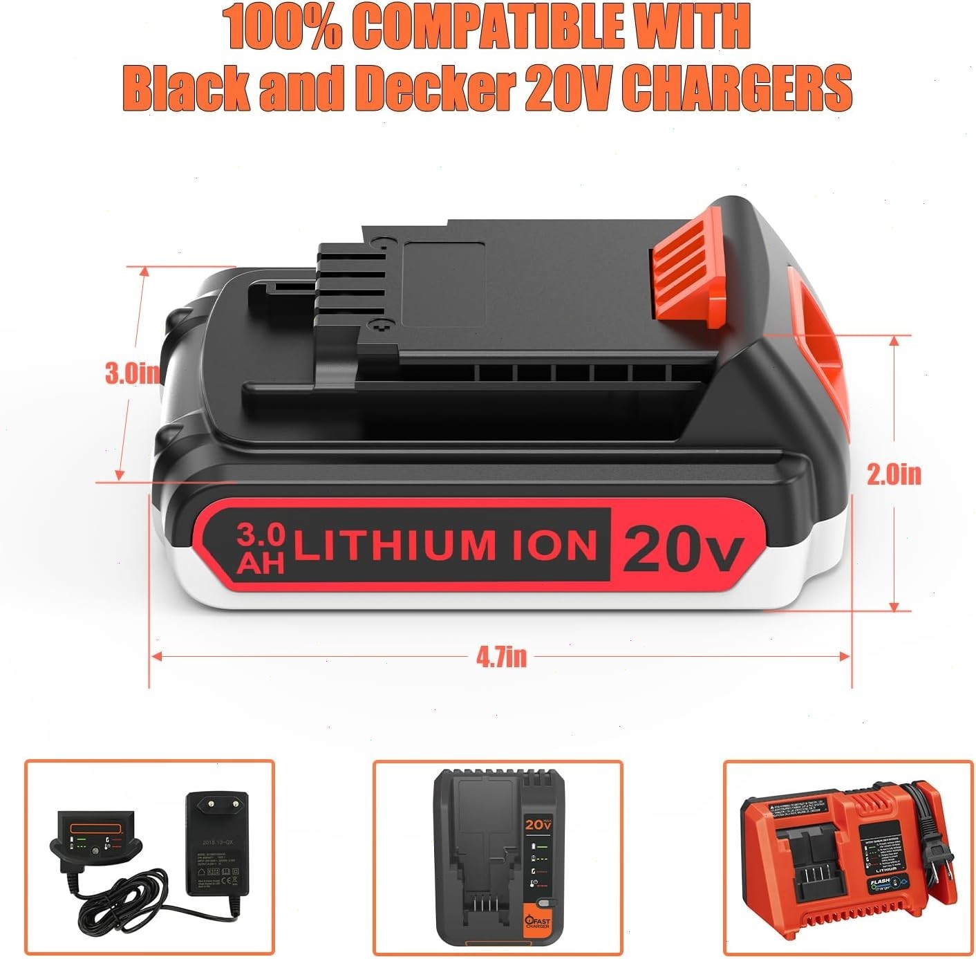 2PACK NEW 20V Lithium-ion Battery / Charger for BLACK DECKER 20 Volt LBXR20 LB20