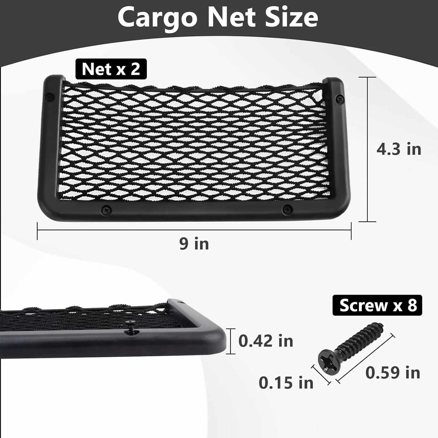 2 PCS Car Net Pocket, ABS Plastic Frame Cargo Net Storage Pockets Phone Nets, Ca