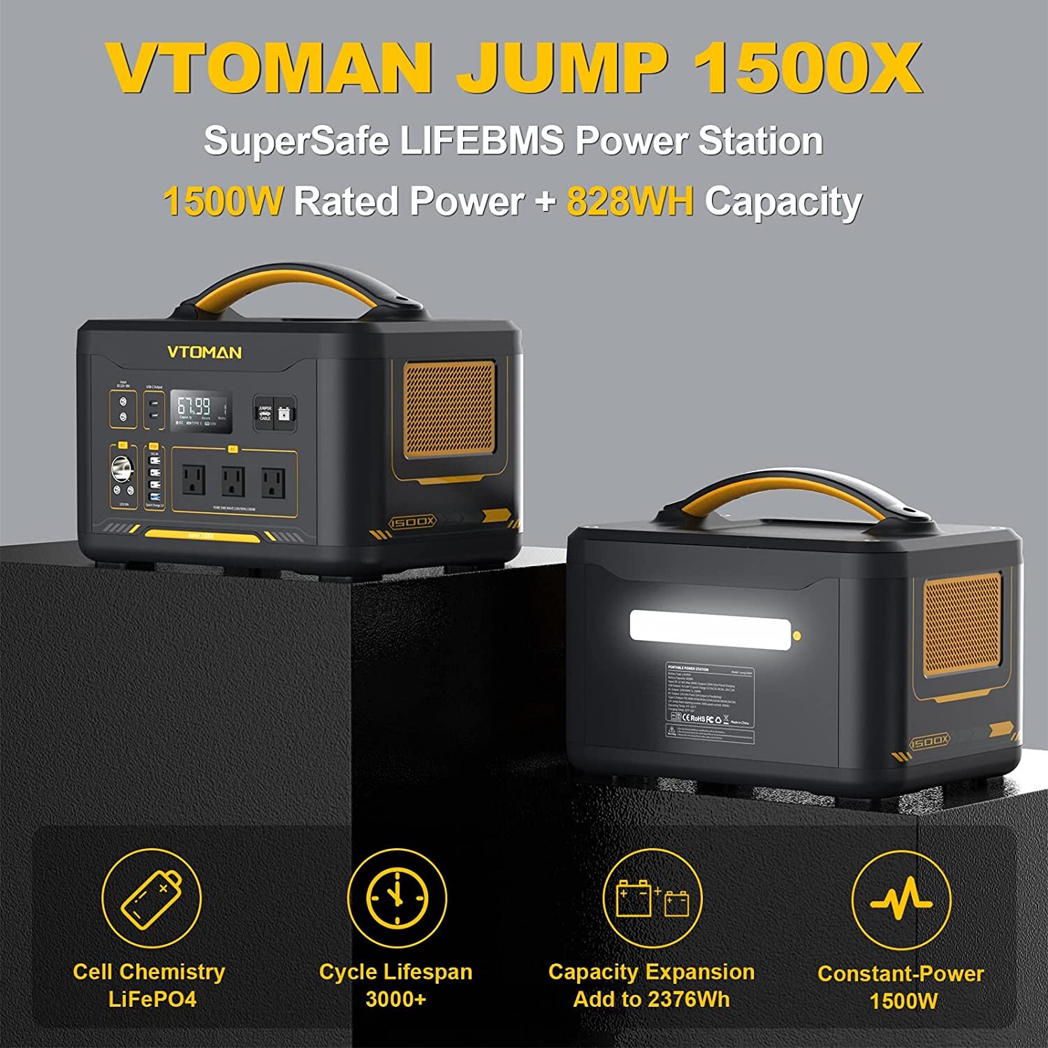 VTOMAN Jump 1500X Portable Power Station 1500W 828Wh Solar Battery Generator US