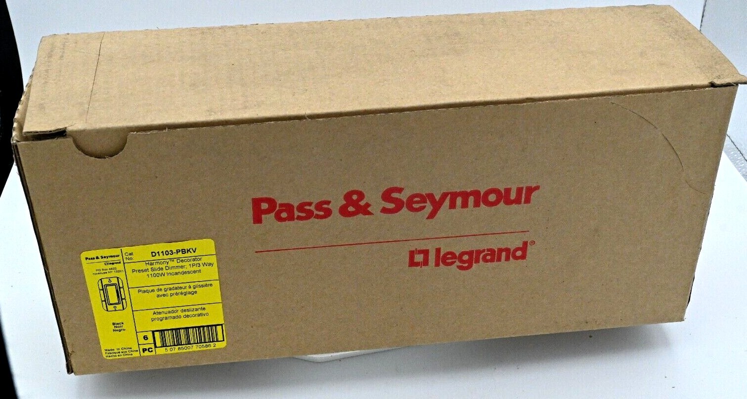 (2)-1100 W Pass & Seymour Preset Slide Dimmer Switch Black Single Pole 3 Way