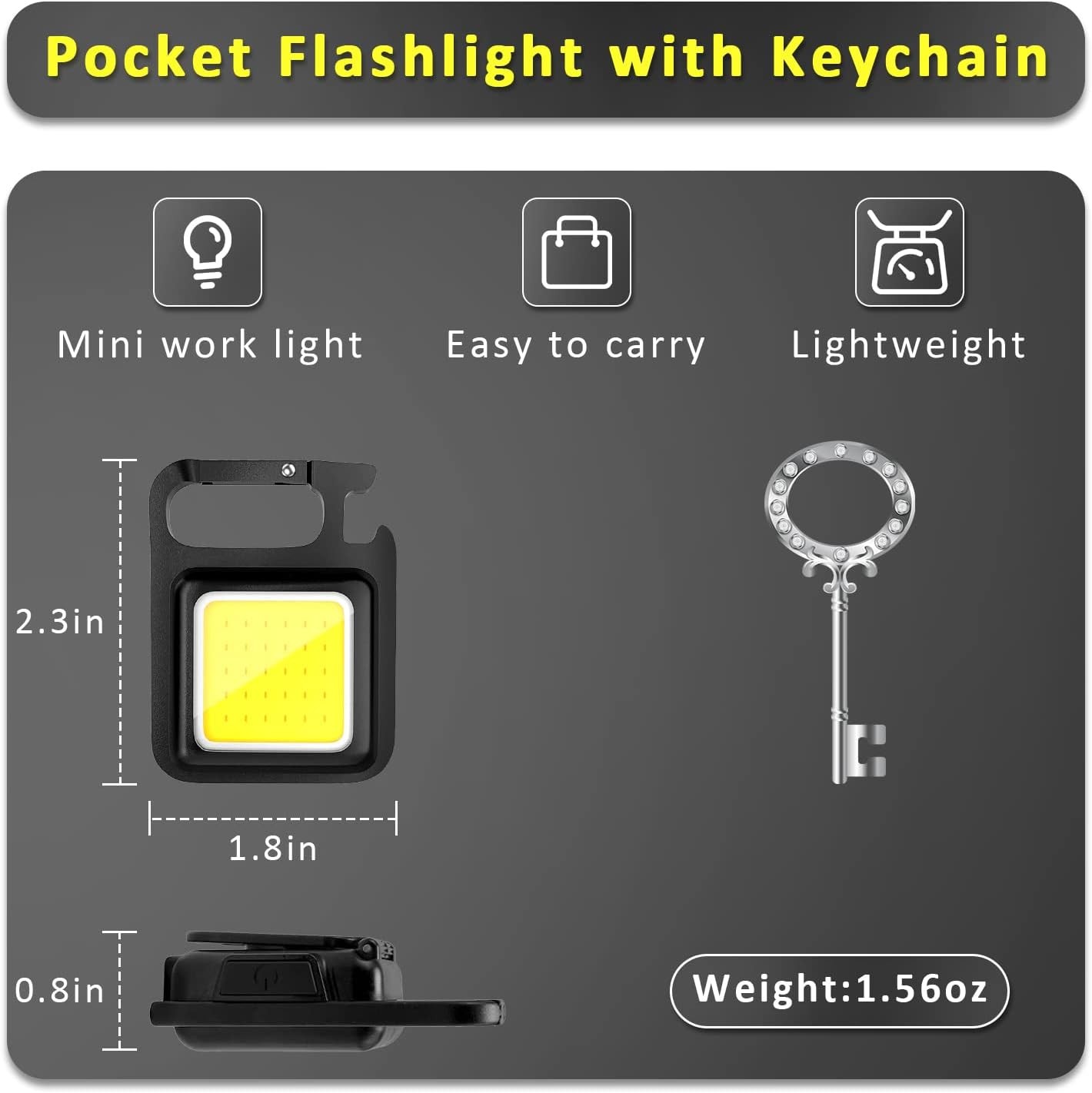 4PCS 800 Lumens Mini COB Flashlights Bright Rechargeable Keychain Flashlight