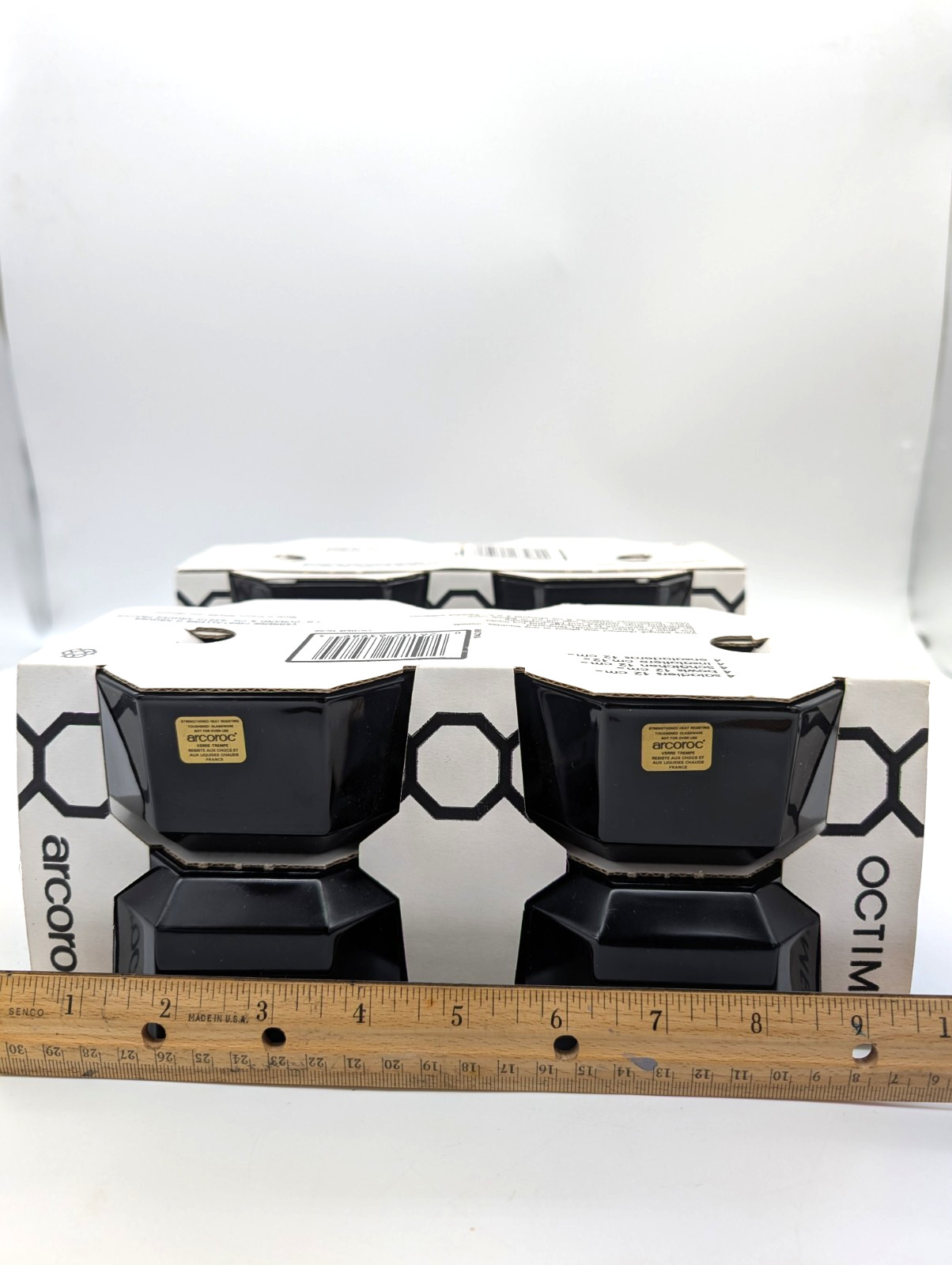 Vtg Arcoroc France Octime Black Glass Bowls Set of 8 NIB 1980s Retro Octagon