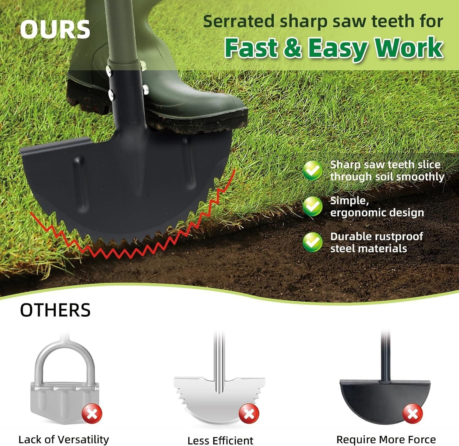Half Moon Edger Lawn Tool – Heavy Duty Saw Tooth Manual Edgers with Sharp Blade