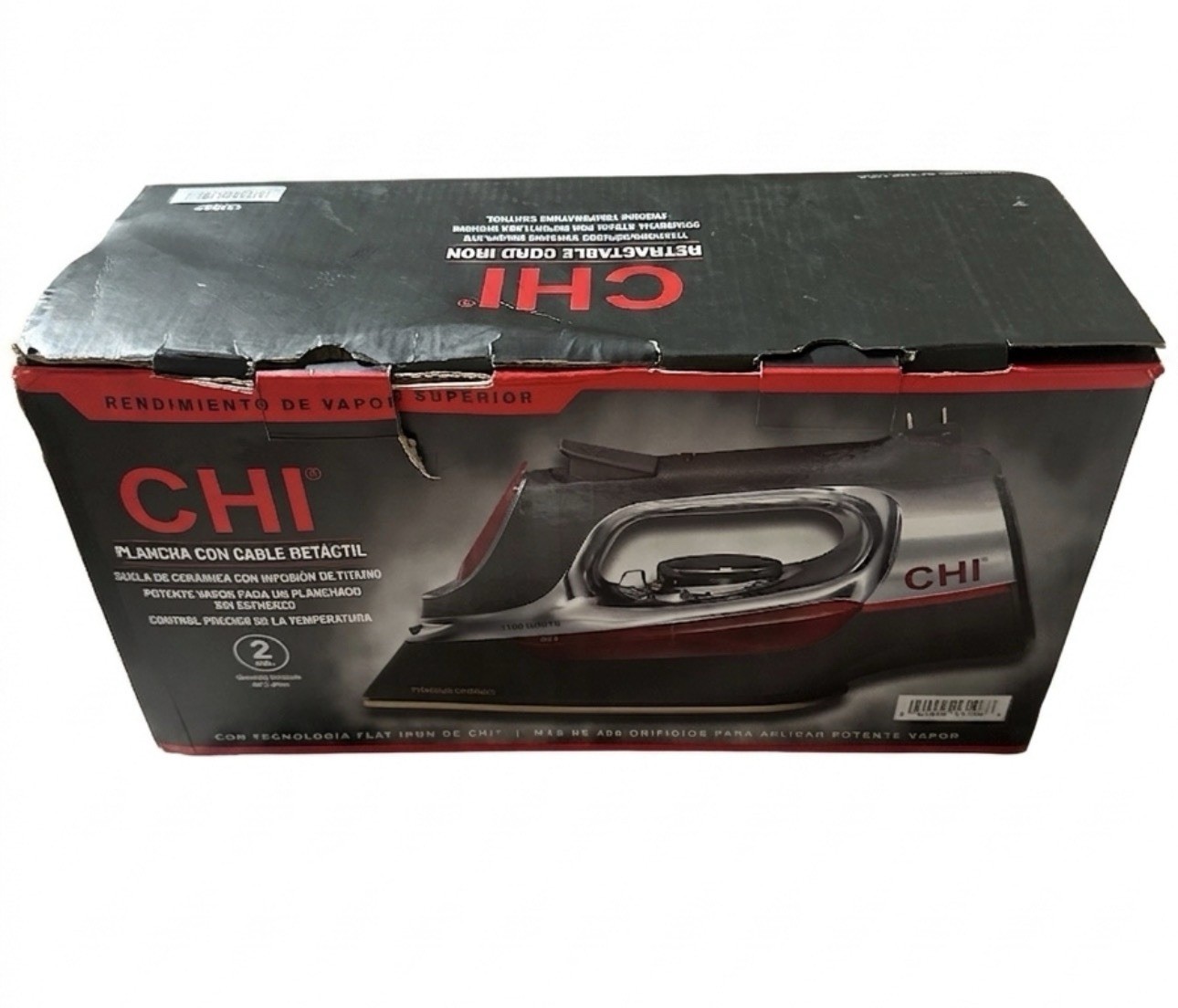 CHI Steam Iron Retractable Cord Ceramic Soleplate 1700W Black/Silver/Red