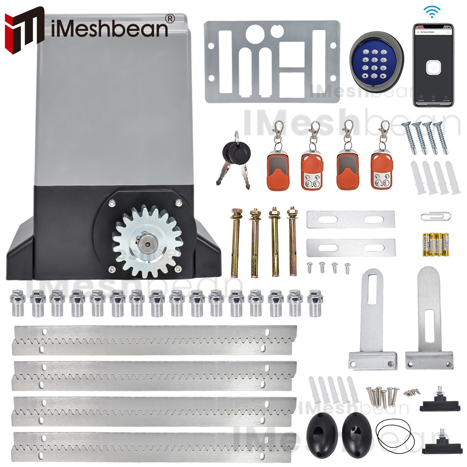 1.6HP 5000LBS Automatic Electric Sliding Gate Opener Kit APP Keypad 4 Remotes