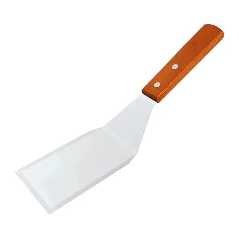 Metal Spatula Beveled Edges, Stainless Steel Spatula with Wood Handle *