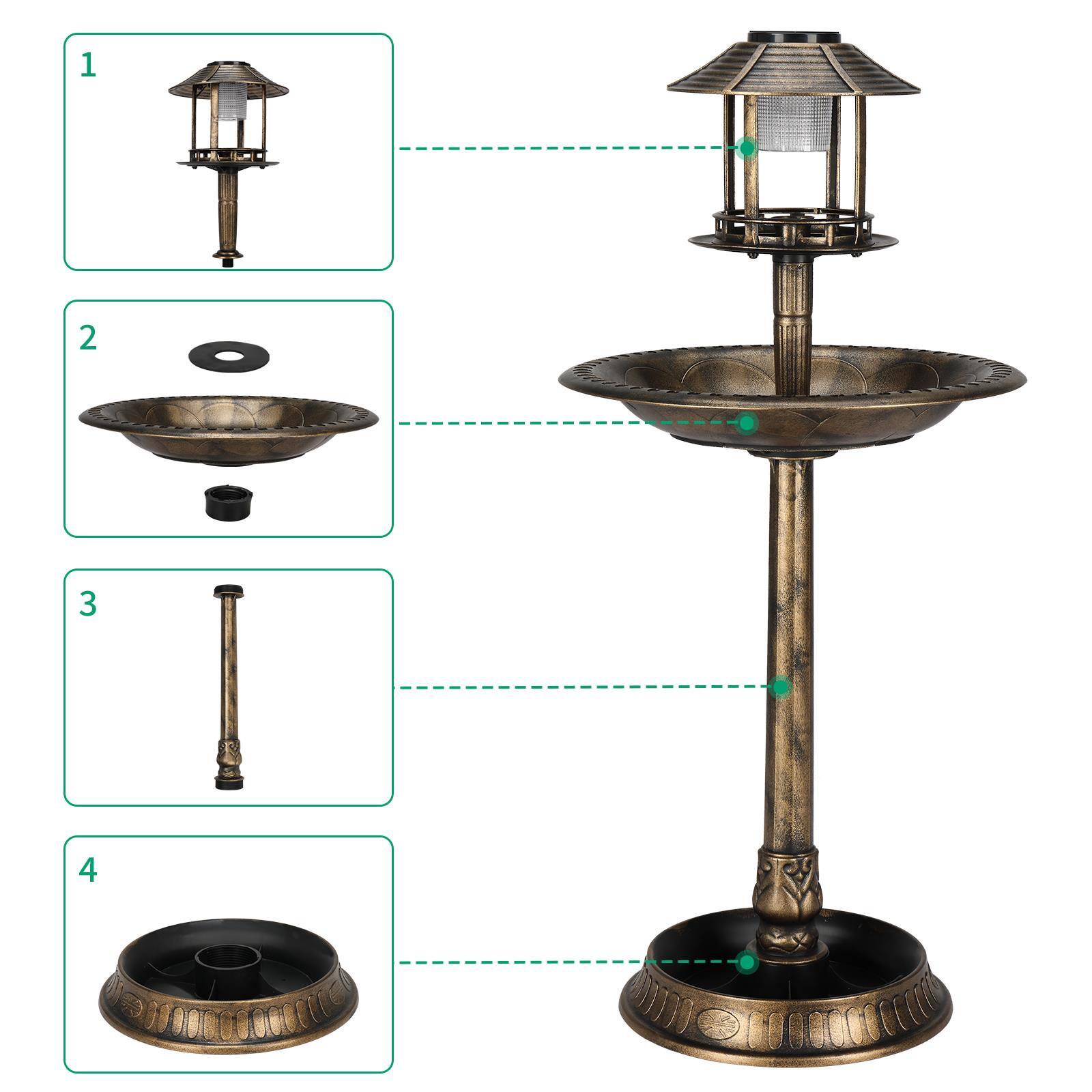 42″ H Plastic Round Bird Bath with Solar Light & Sturdy Base for Outdoor Garden