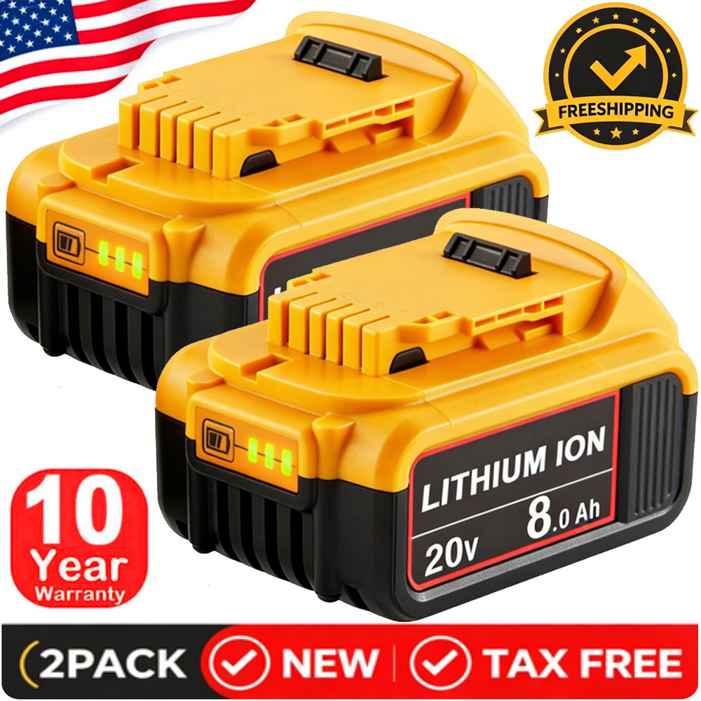 2Pack Lithium Ion Battery For DeWalt 20V 20 Volt Max 8.0AH DCB200 DCB205 DCB206