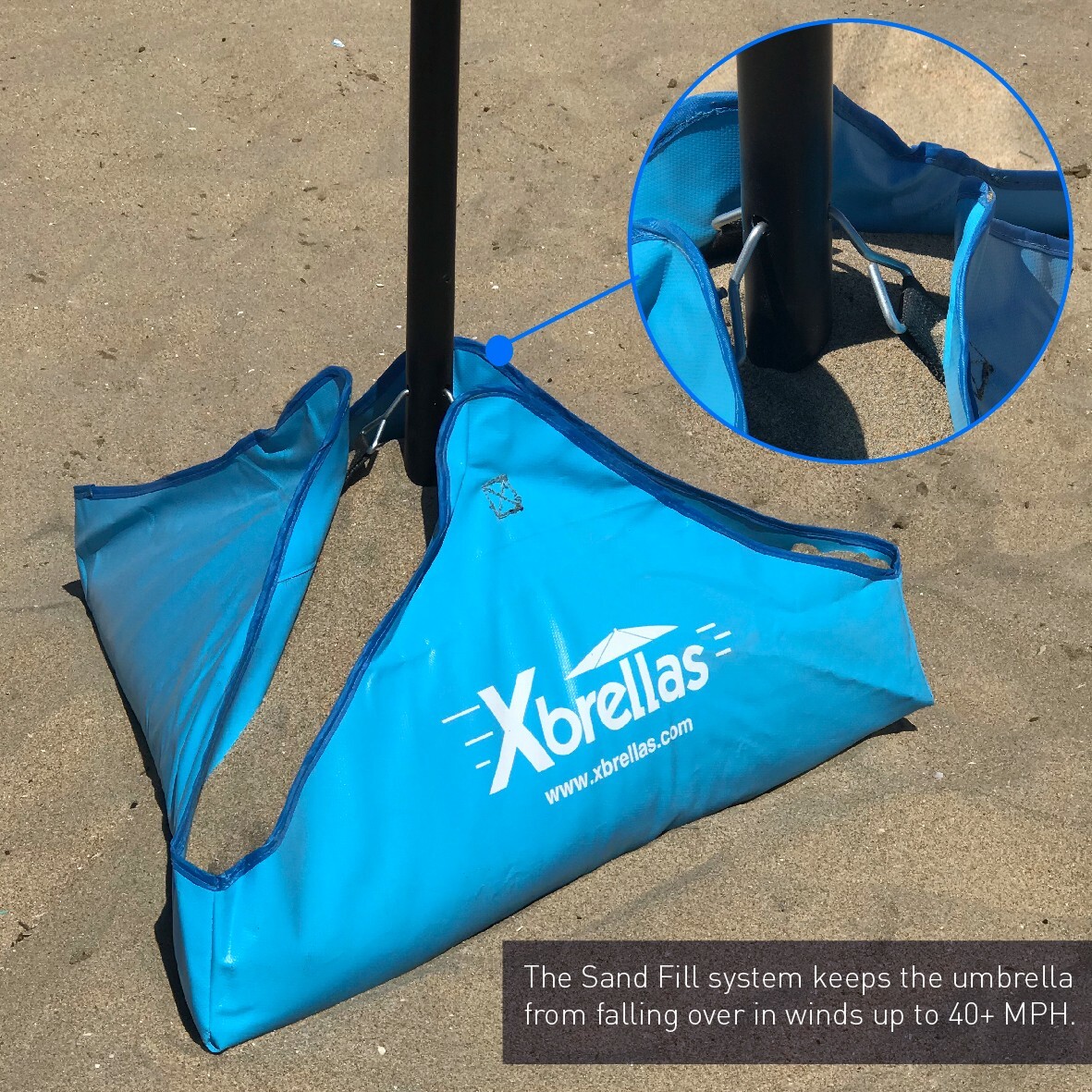 Xbrella – Wind Resistant Beach Umbrella – Sand Base – 7.5’ Round, Patent Pending