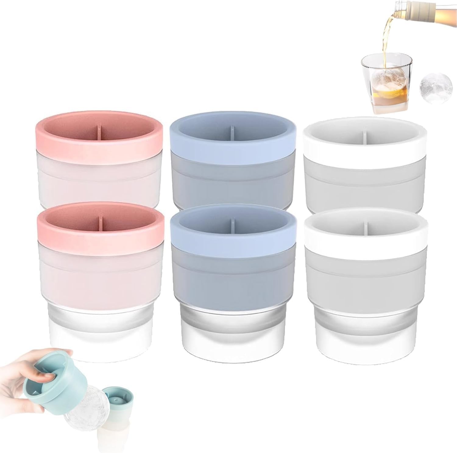 2.5in Slow Melting Round Ice Cube Mold with Lids,Large Spherical Ices Ball Molds