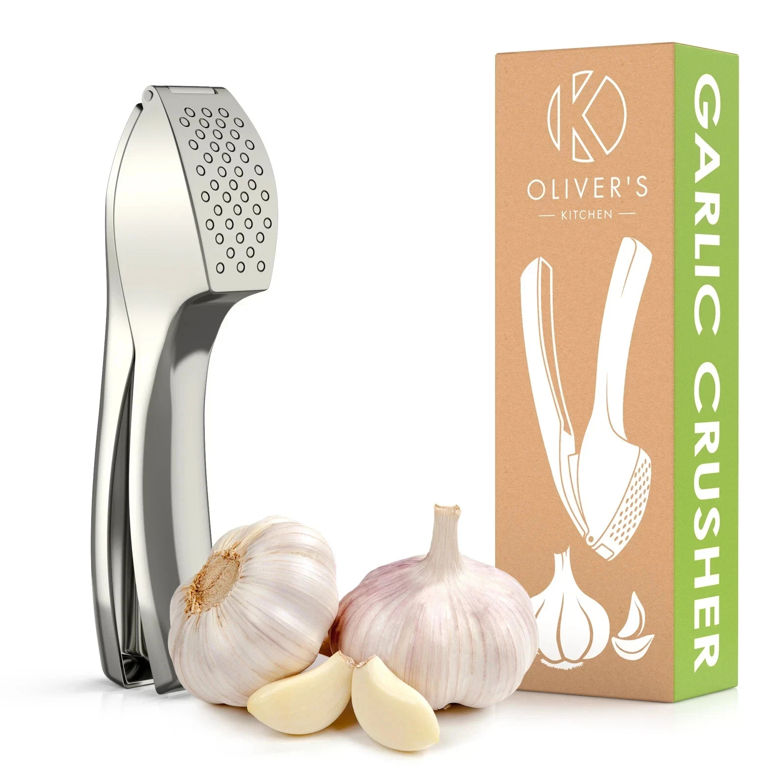 Premium Garlic Press Easy to Use and Clean Garlic Crush Large – Olivers Kitchen