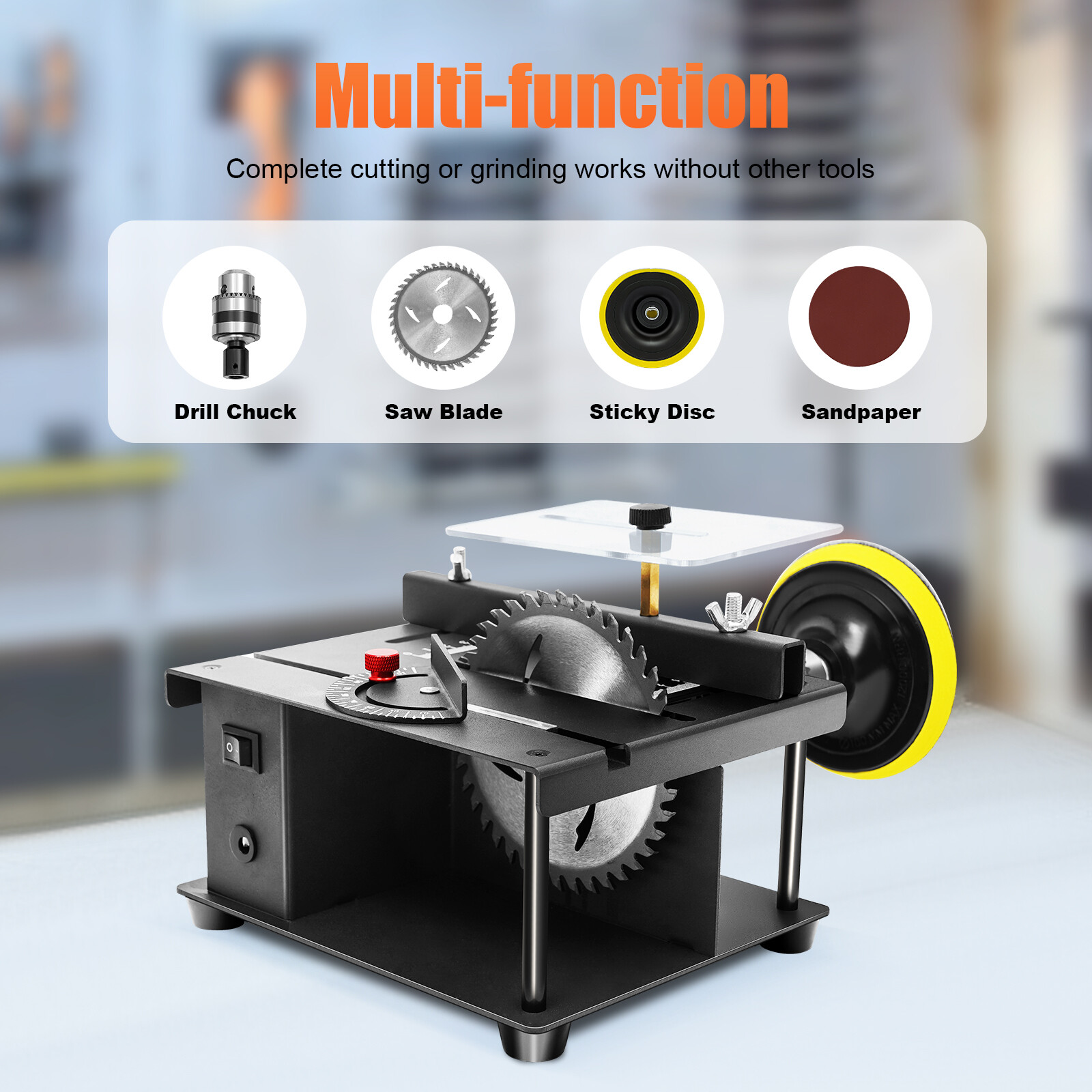 Compact Heavy Duty Table Saw Rotating Speed 1000-3000r/min Work Shop Portable US