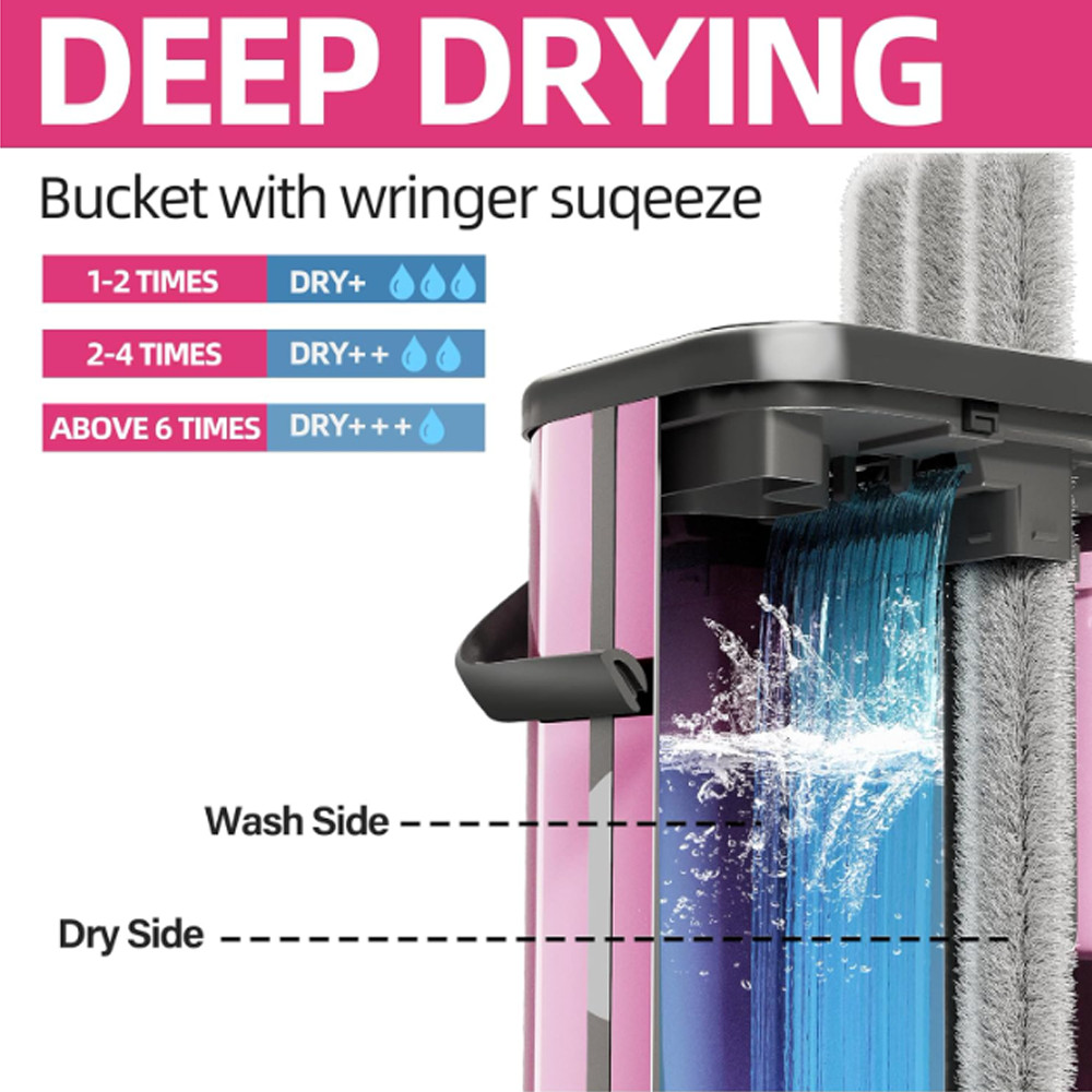 Flat Mop Bucket Set Separate Dirty Water Stainless Steel Bucket 2/4/6 Pads