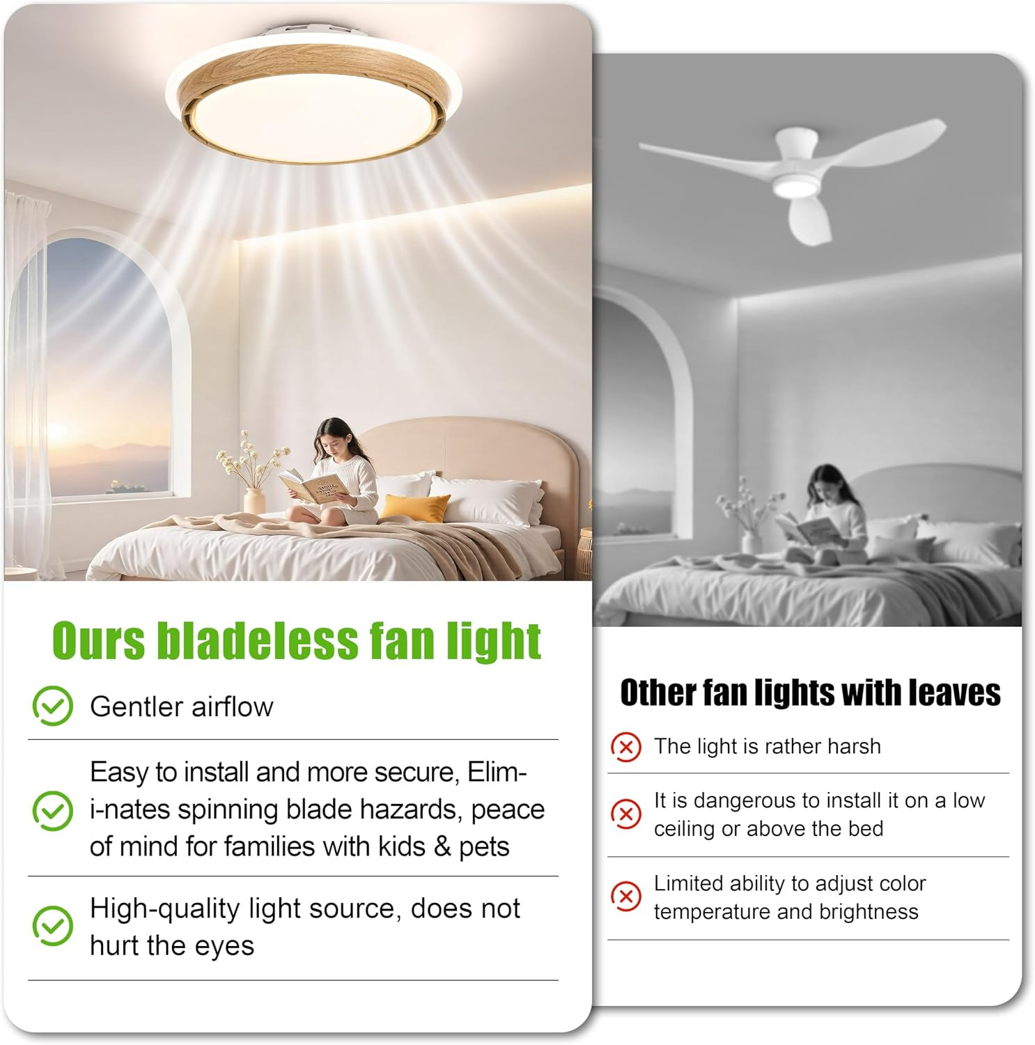 Bladeless Ceiling Fan with Light, Remote & App Control, 6 Speeds, Dimmable LED