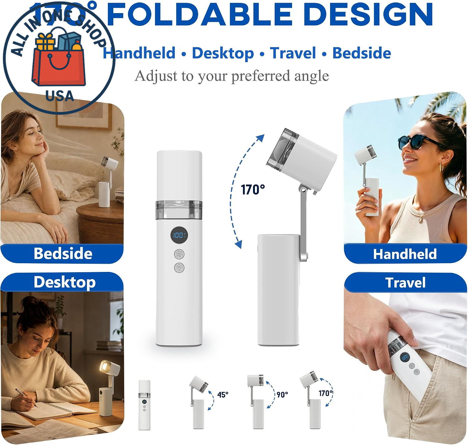 Portable Handheld Fan with Stepless Speed Control and Rechargeable Battery