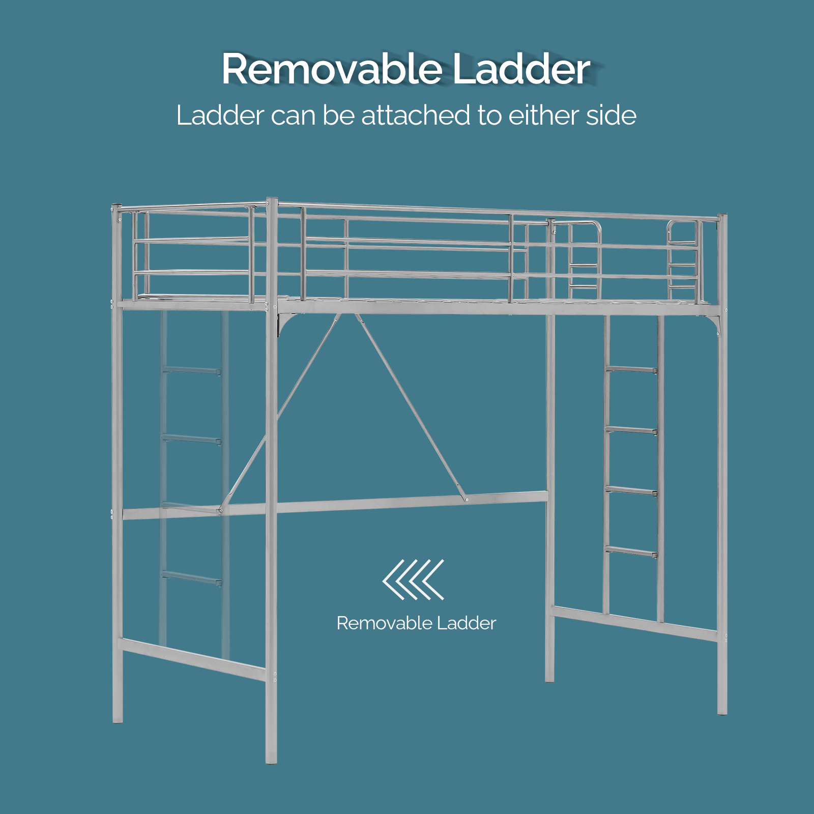 Loft Bed Twin Size with Flat Ladder Rung for Kids Teens Adults Heavy Duty Metal