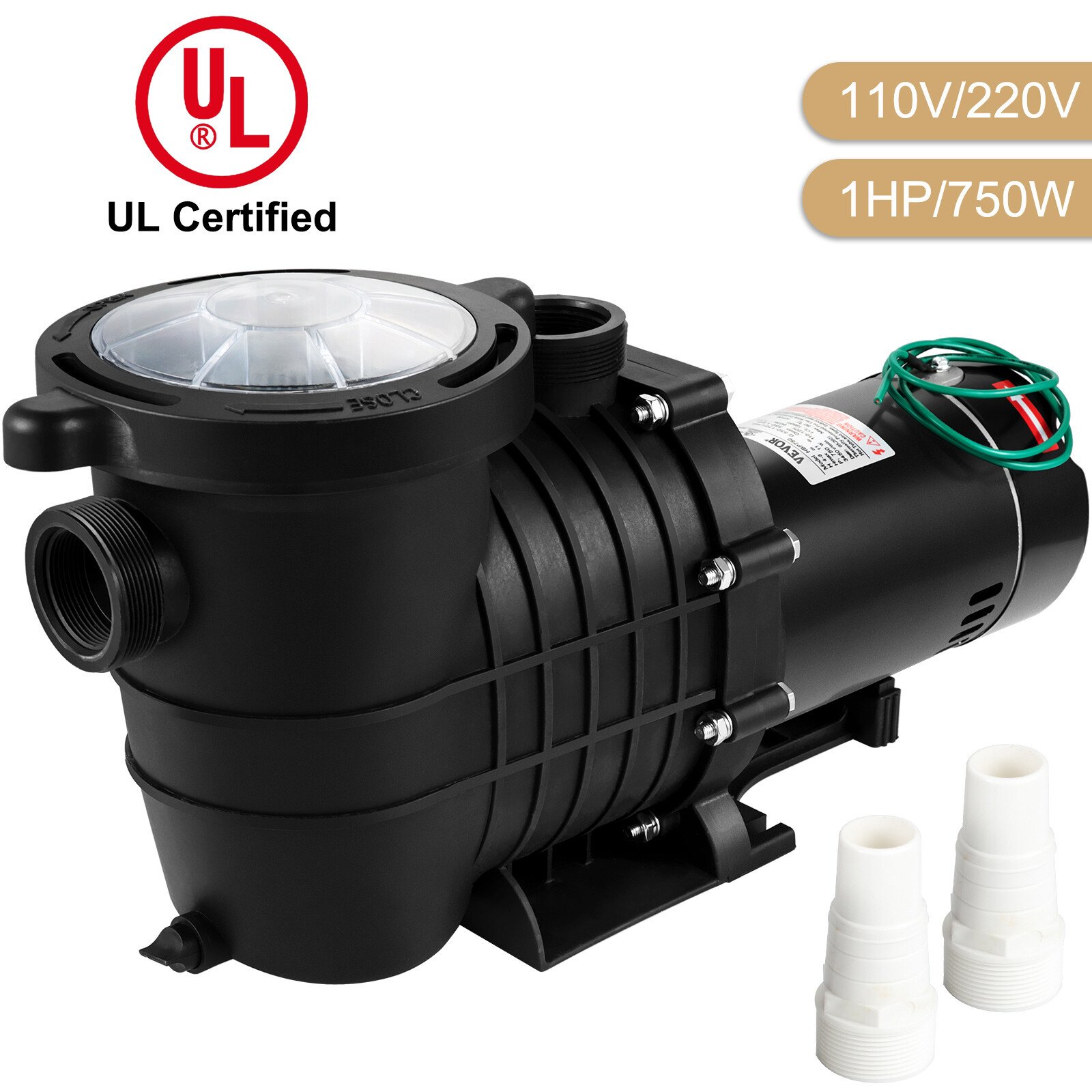 VEVOR Swimming Pool Pump 1HP Pool Pump 110/220V In/Above Ground Strainer 5544GPH